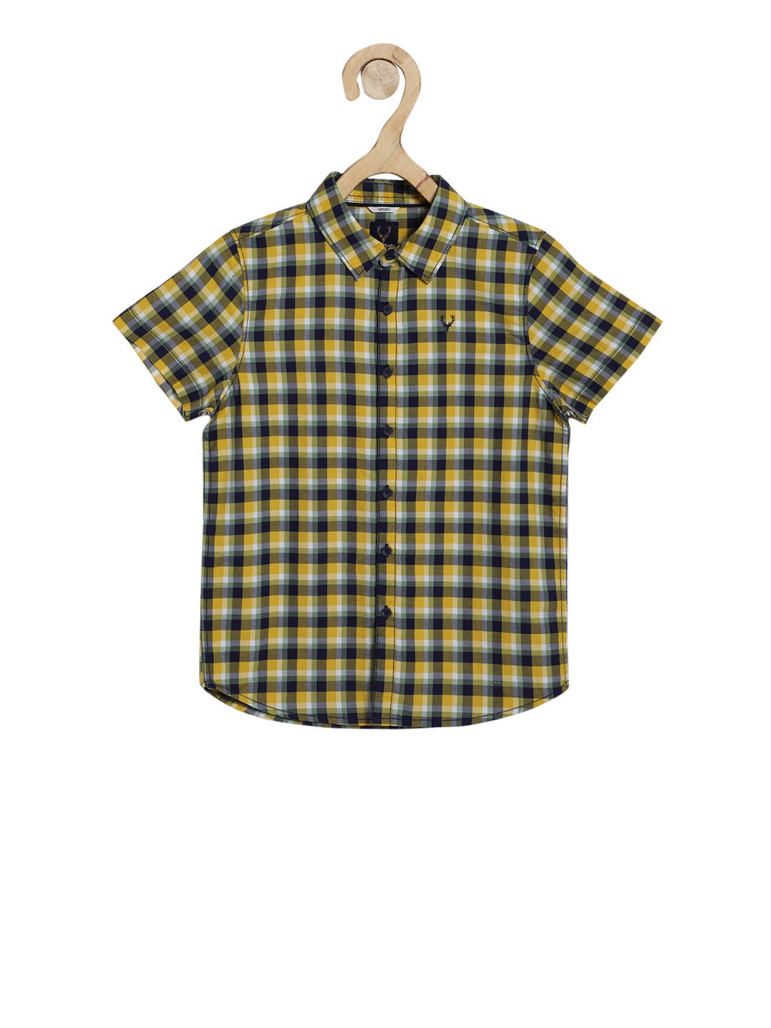 Allen Solly Junior Boys Yellow & Grey Regular Fit Checked Casual Shirt