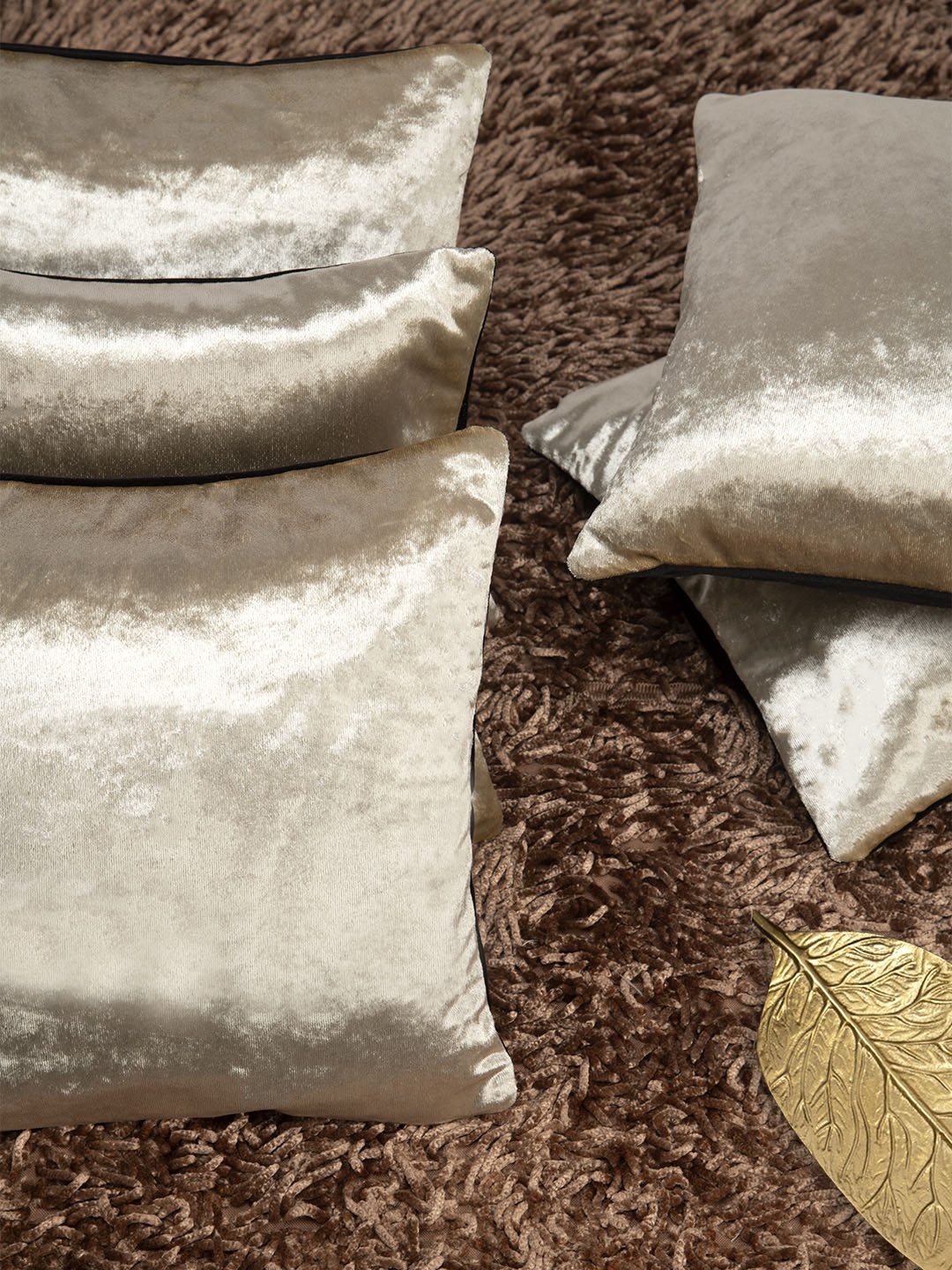 HOUZZCODE Cream-Coloured Set of 5 Solid Square Cushion Covers