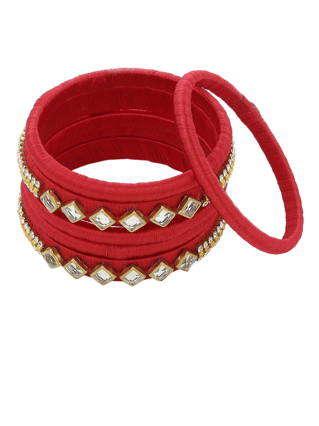 AKSHARA Girls Set of 6 Pink & White Stone-Studded Handcrafted Silk Thread Bangles, Red
AKSHARA Girls Set of 6 Pink & White Stone-Studded Handcrafted Silk Thread Bangles, Red