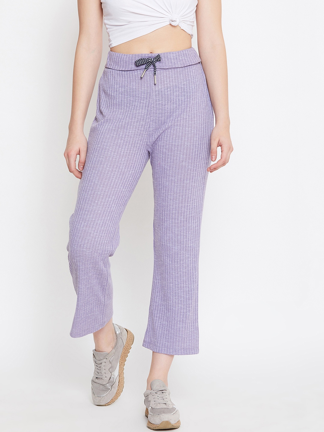 PERFKT-U Women Purple Striped Straight-Fit Track Pants