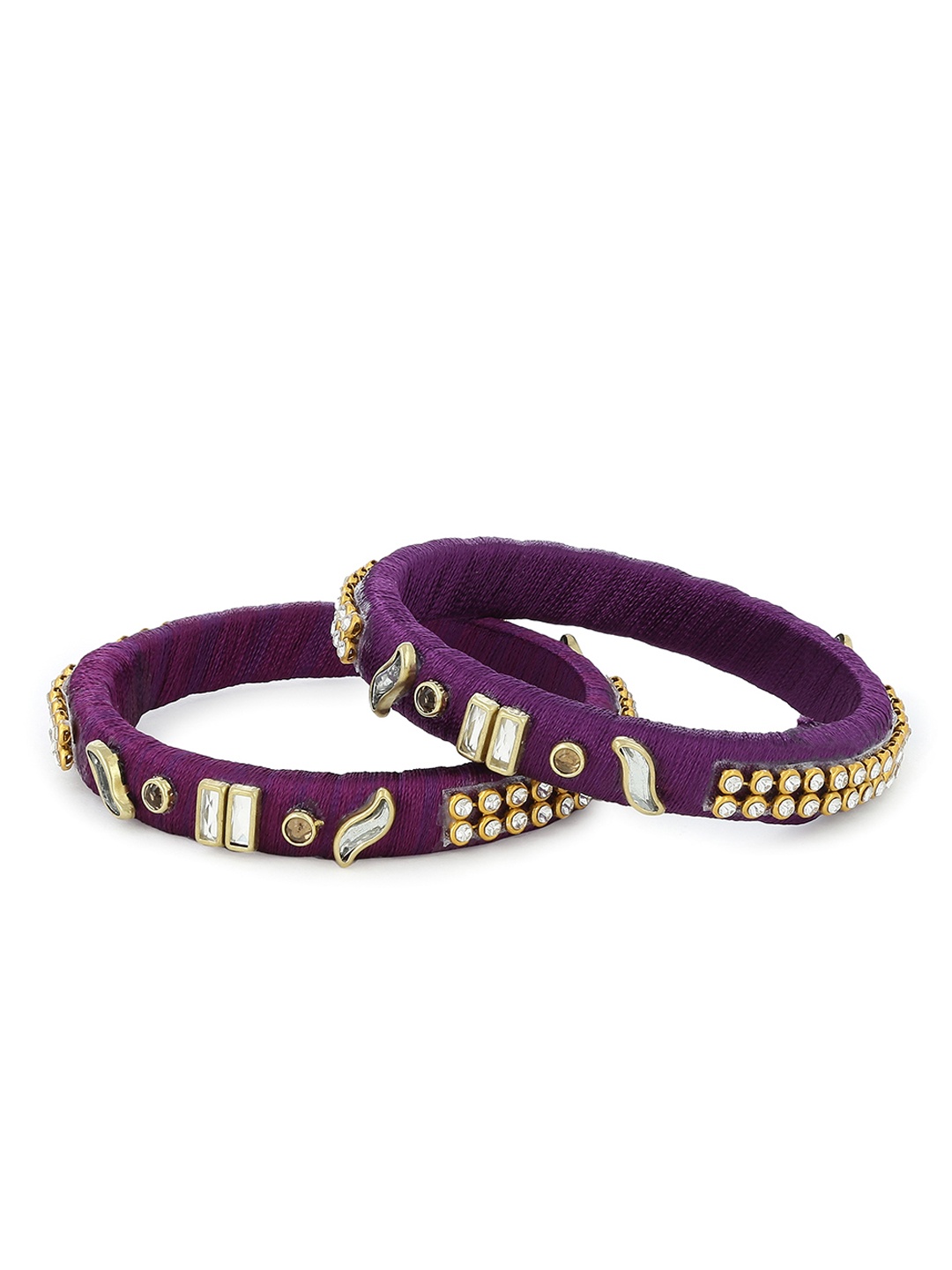 AKSHARA Girls Set of 2 Purple & Gold-Toned Stone-Studded Handcrafted Silk Thread Bangles
AKSHARA Girls Set of 2 Purple & Gold-Toned Stone-Studded Handcrafted Silk Thread Bangles