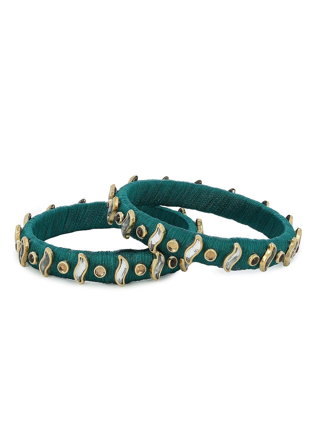 AKSHARA Girls Set of 2 Green & Gold-Toned Stone-Studded Handcrafted Silk Thread Bangles
AKSHARA Girls Set of 2 Green & Gold-Toned Stone-Studded Handcrafted Silk Thread Bangles
