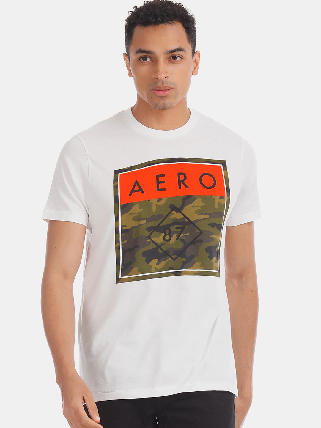 Aeropostale Men White Printed Round Neck Pure Cotton T-shirt