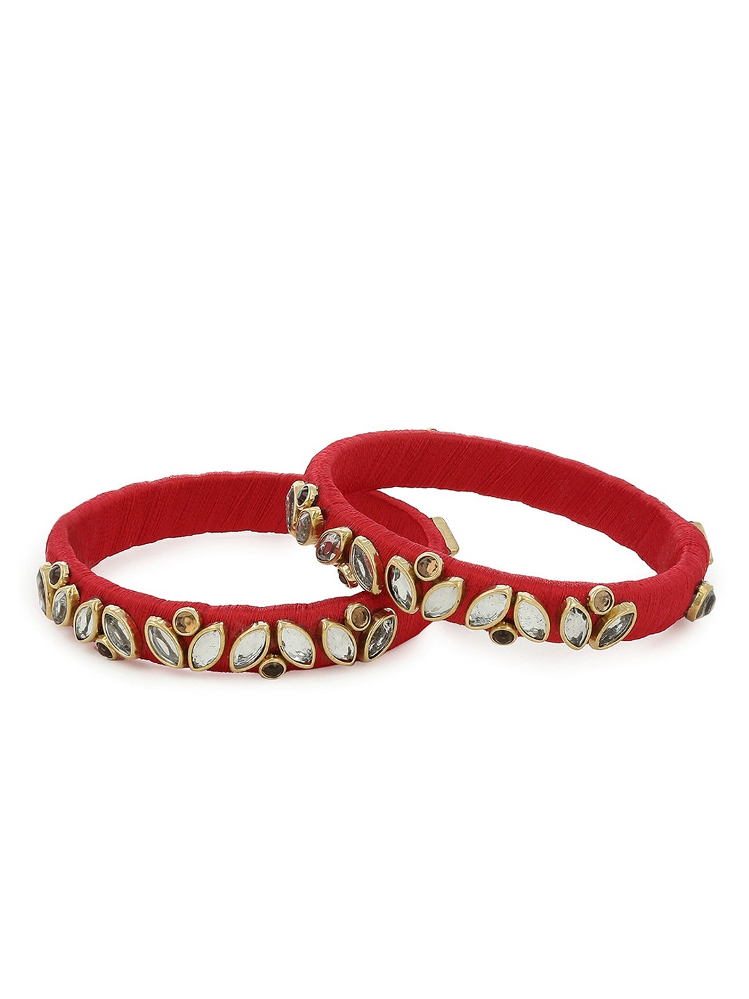 AKSHARA Girls Set of 2 Red & Gold-Toned Stone Studded Handcrafted Silk Thread Bangles
AKSHARA Girls Set of 2 Red & Gold-Toned Stone Studded Handcrafted Silk Thread Bangles