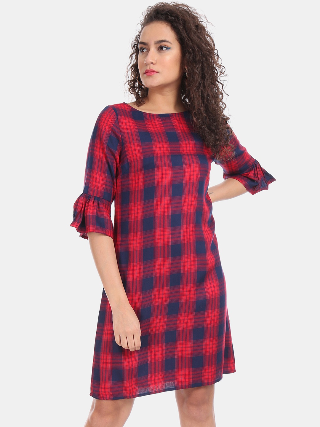 Cherokee Women Red Checked A-Line Dress