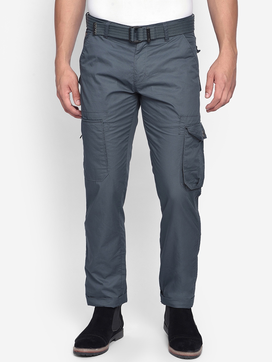 beevee Men Grey Regular Fit Solid Cargos