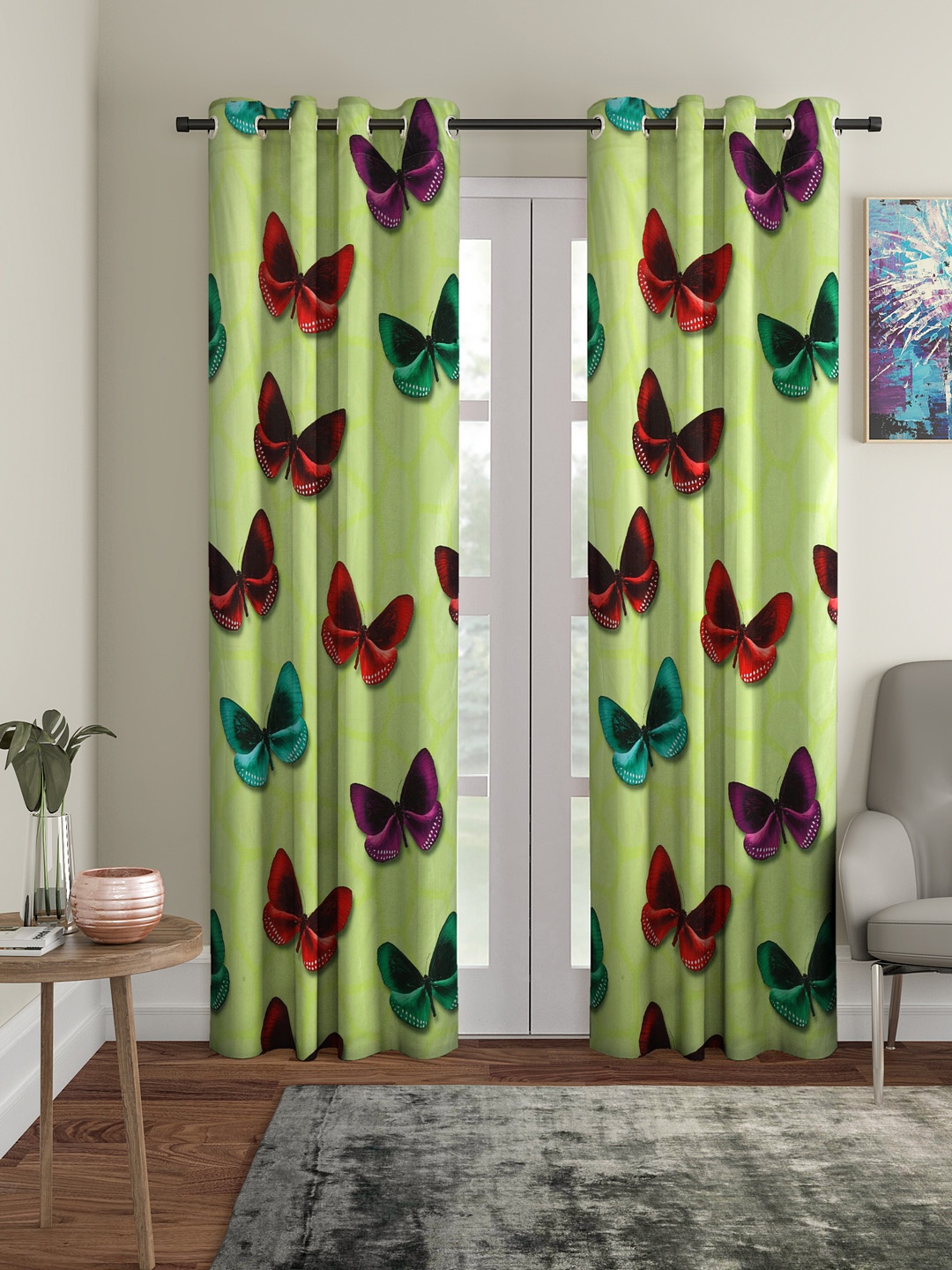 Cortina Green & Red Set of 2 Long Door Curtains