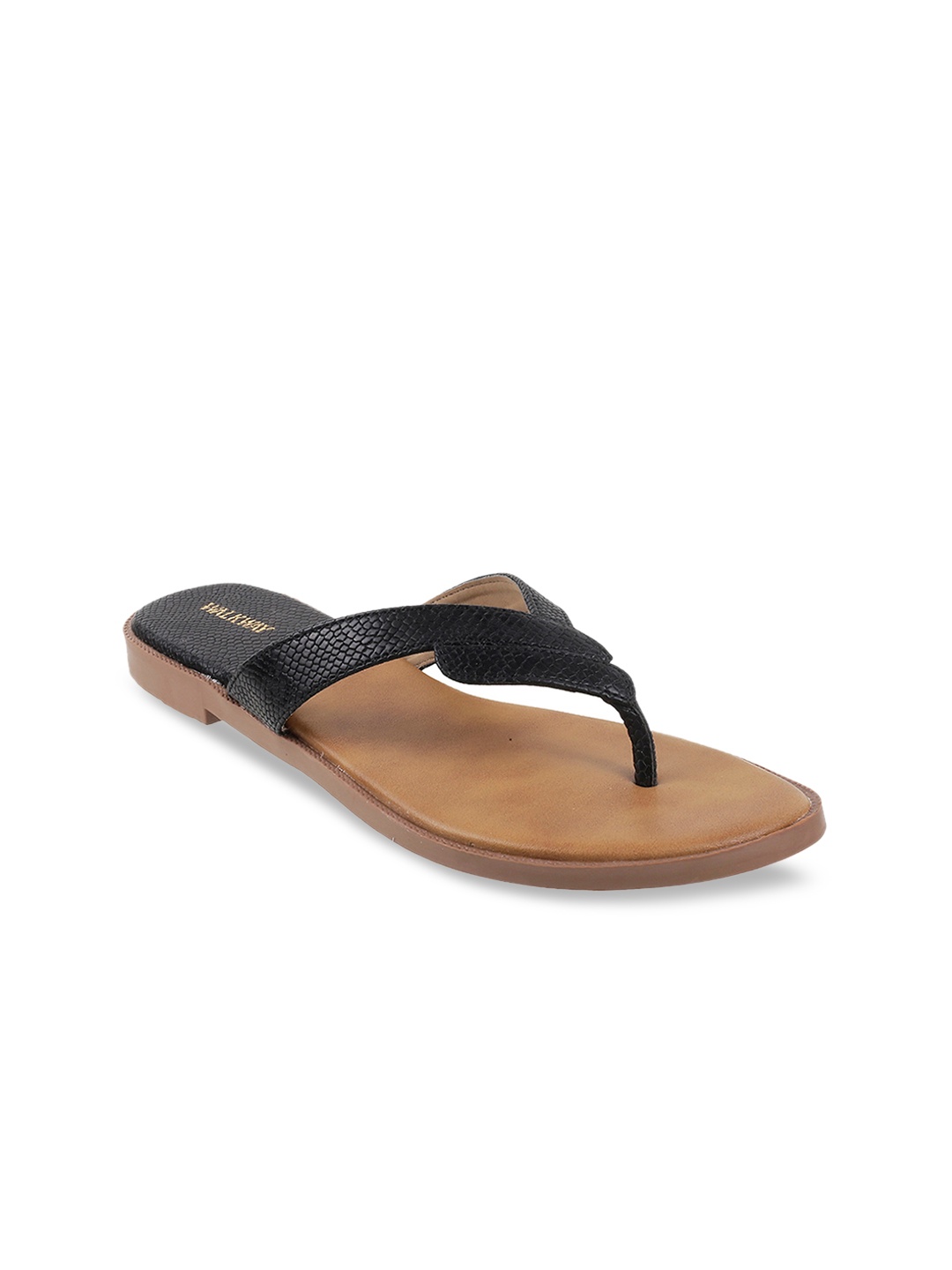 WALKWAY by Metro Women Black Snakeskin Textured Open Toe Flats