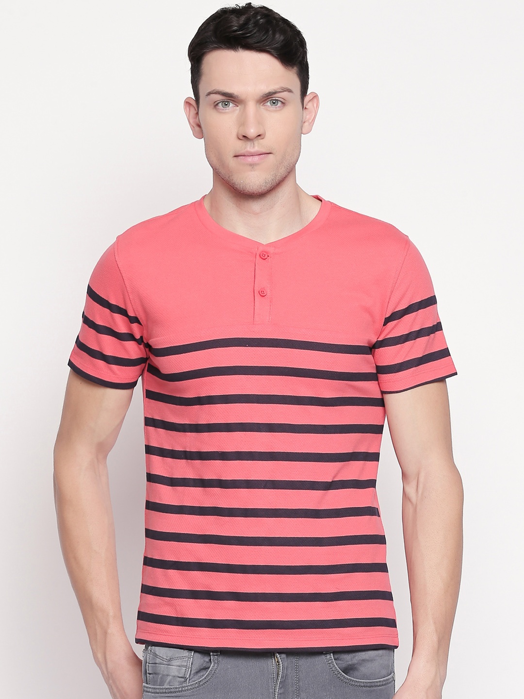 Urban Ranger by pantaloons Men Pink Black Slim Fit Striped Mandarin Collar Pure Cotton T-shirt
Urban Ranger by pantaloons Men Pink Black Slim Fit Striped Mandarin Collar Pure Cotton T-shirt