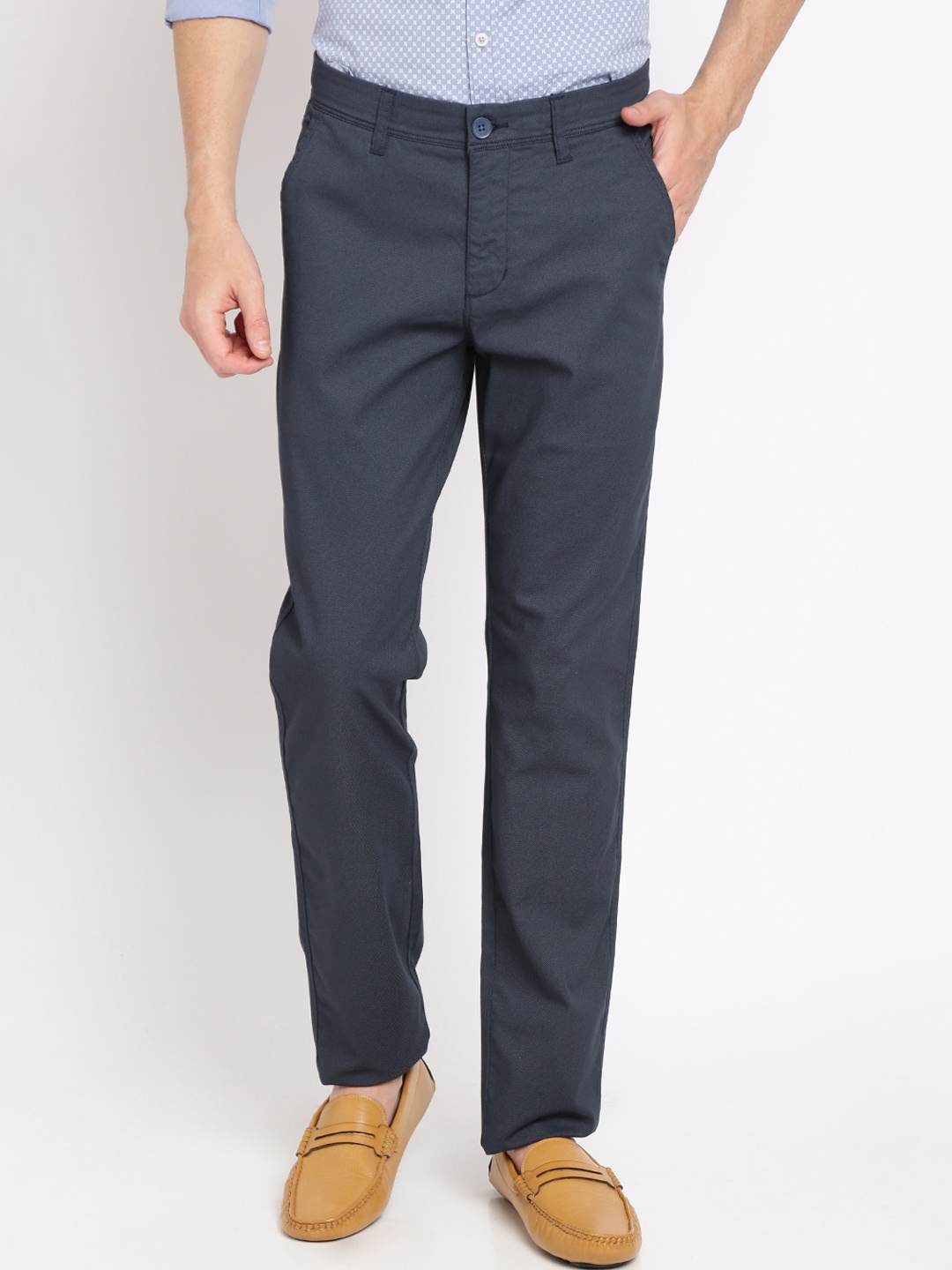 Crocodile Men Navy Blue Smart Slim Fit Solid Regular Trousers