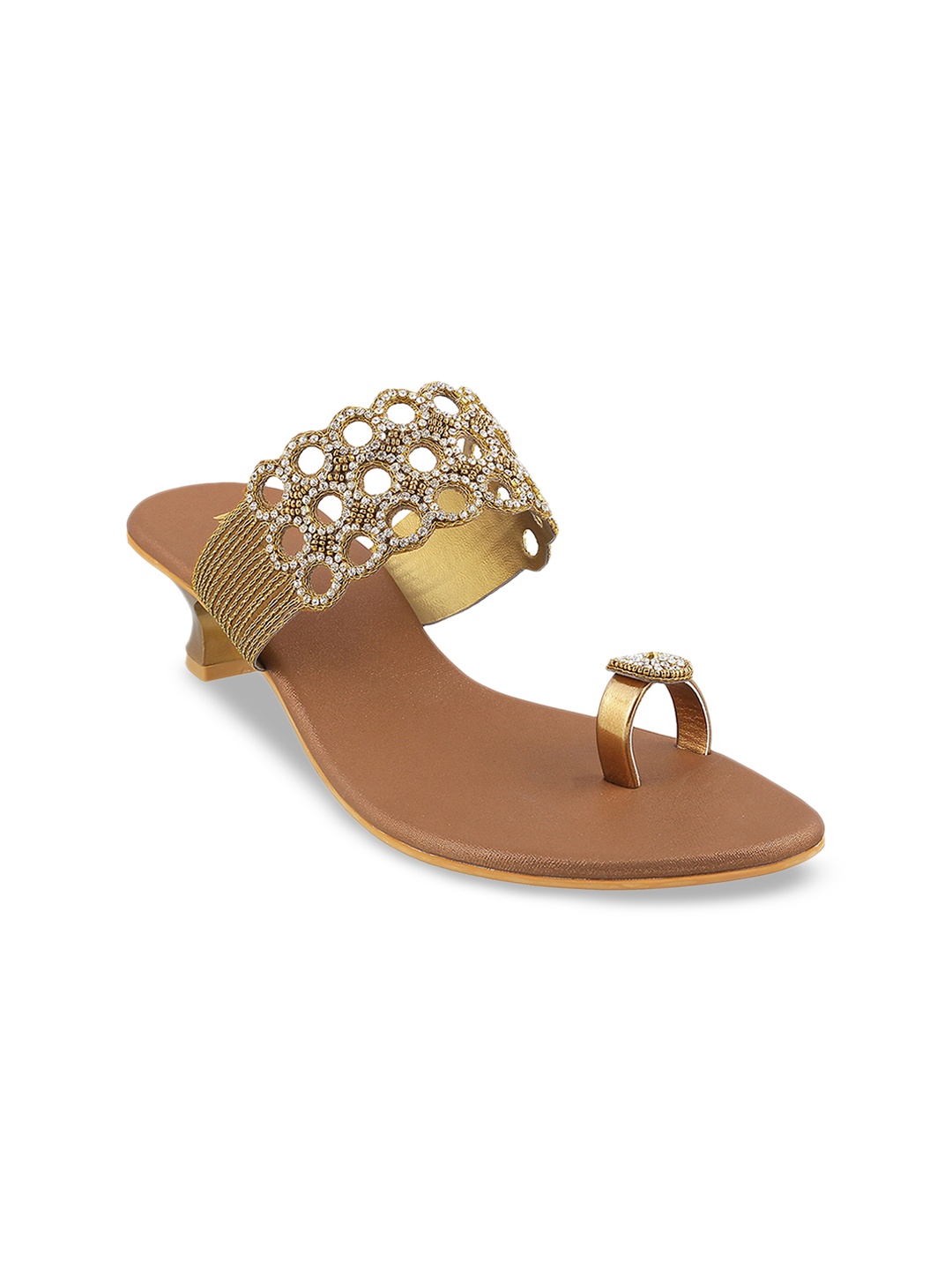 WALKWAY by Metro Women Gold-Toned & Brown Embellished Heels