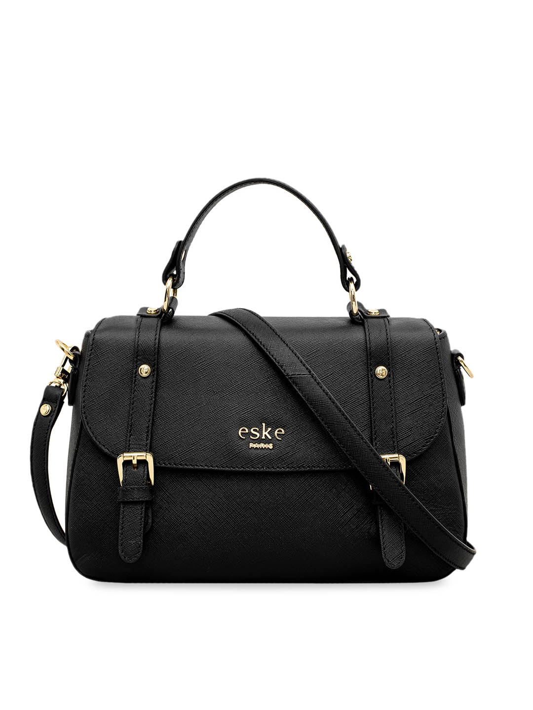 Eske Black Solid Leather Handheld Bag