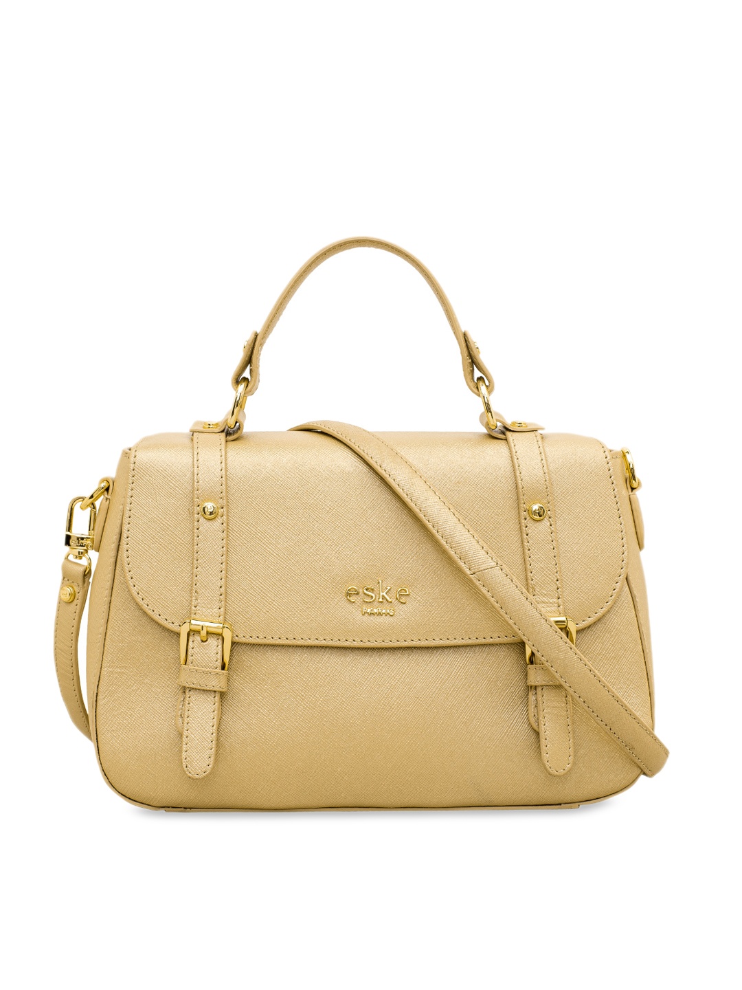 Eske Gold-Toned Solid Leather Satchel Bag