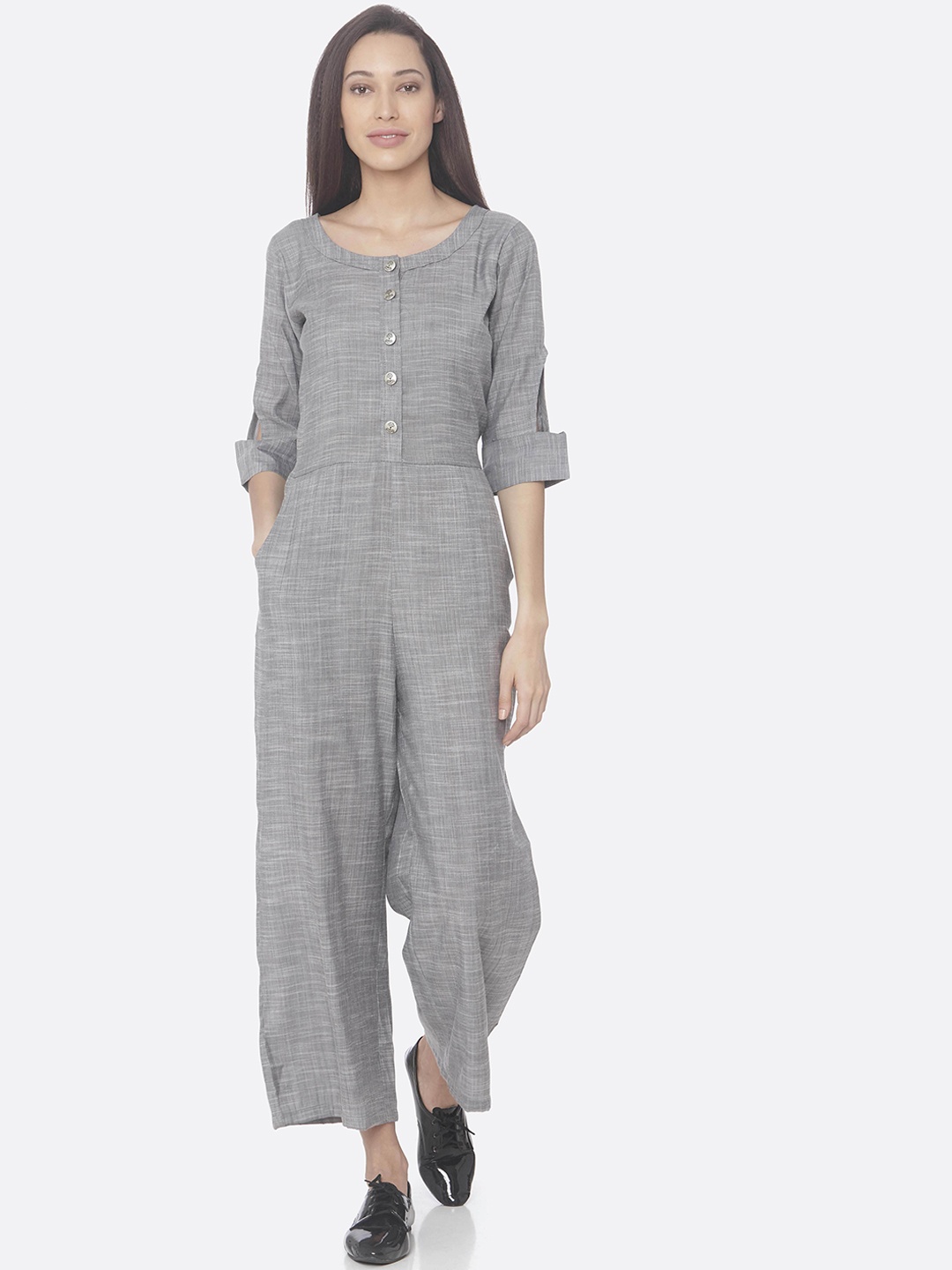 RAISIN Women Grey Solid Basic Jumpsuit