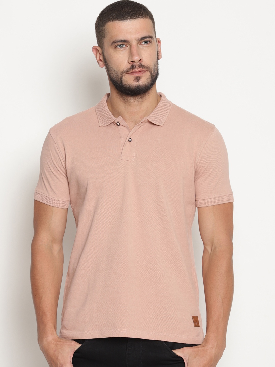 Steenbok Men Pink Solid Polo Collar T-shirt