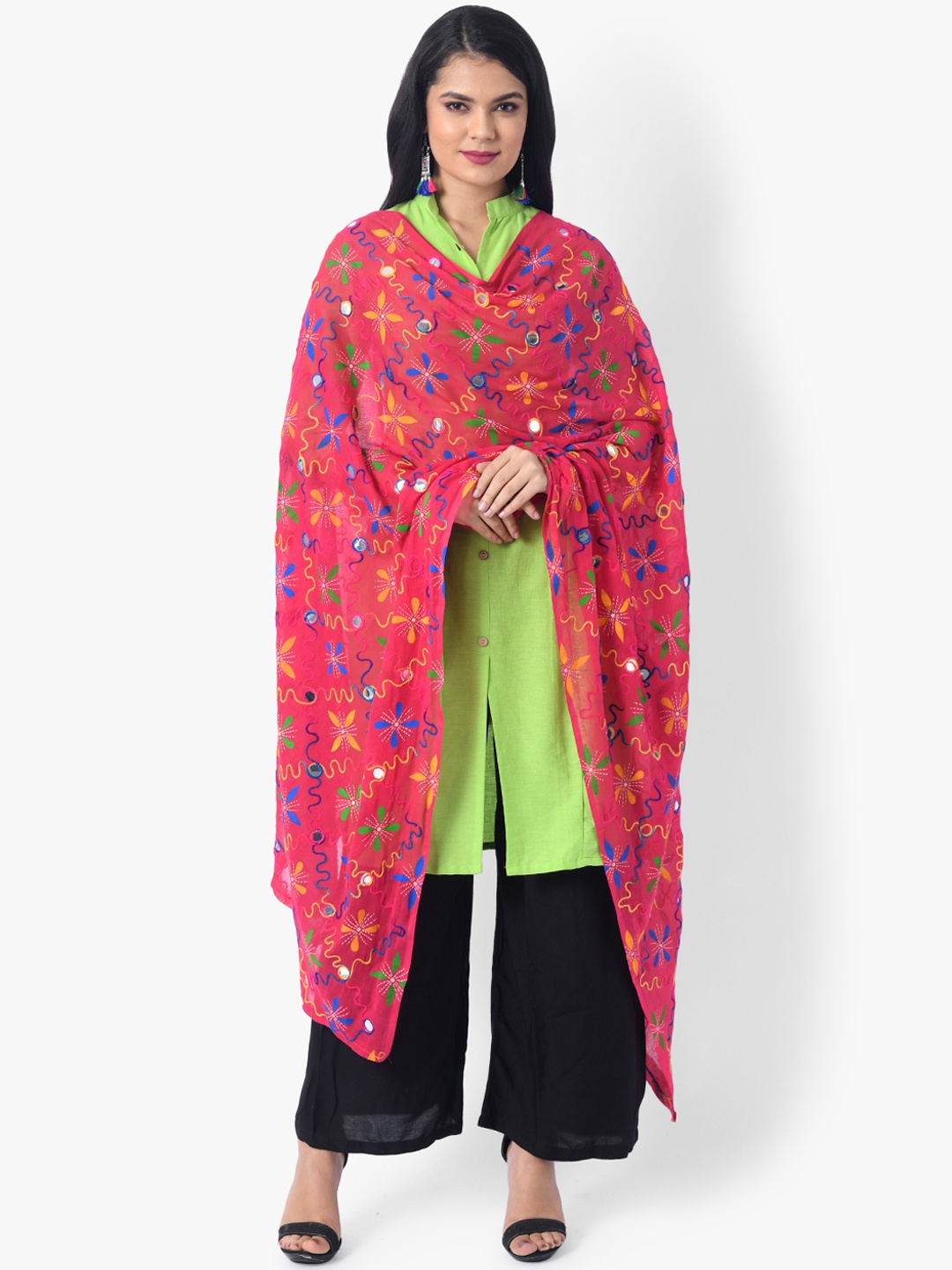Vastraa Fusion Pink Square Star Embroidered Pure Cotton Dupatta