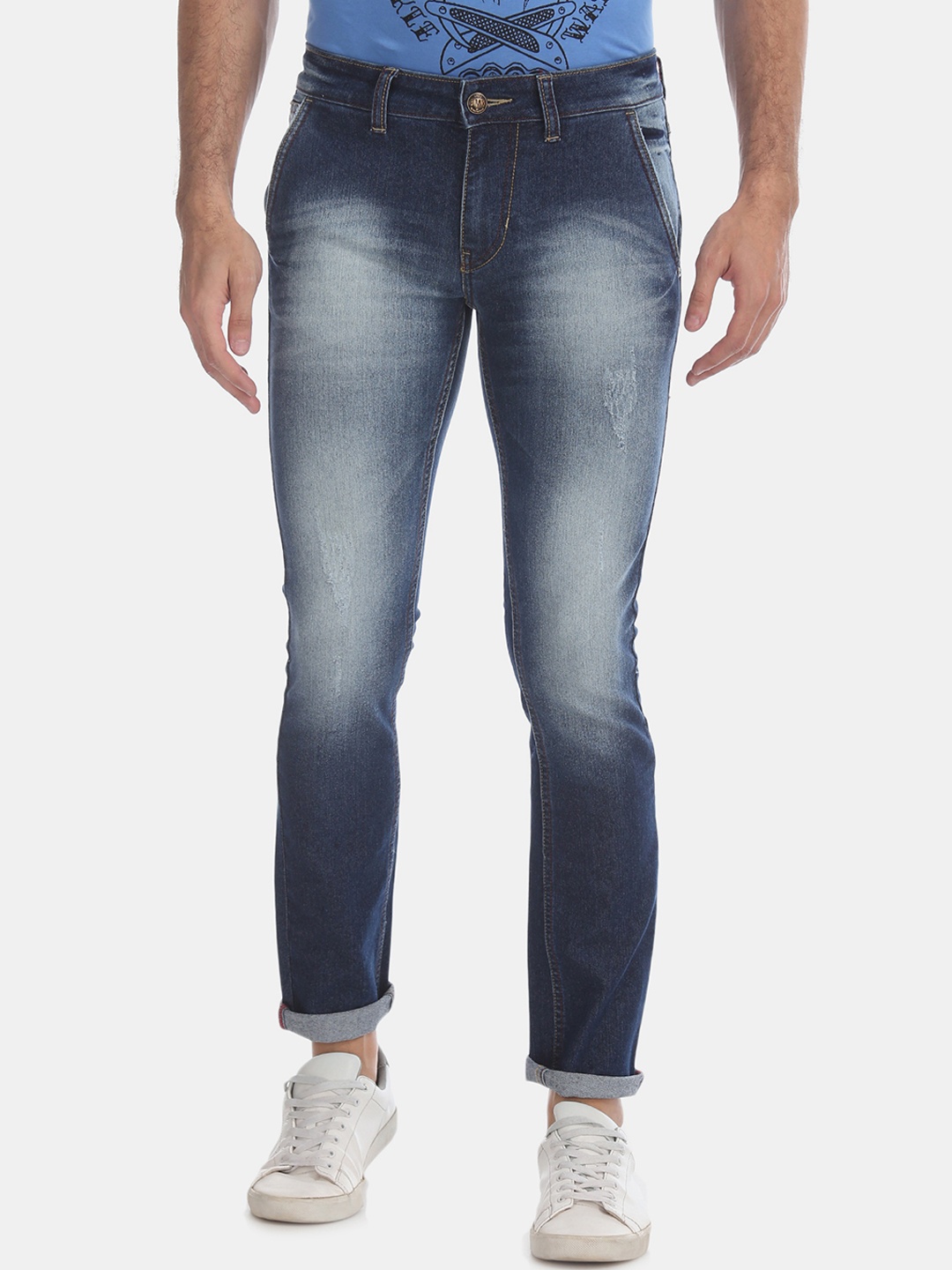 Flying Machine Men Navy Blue Skinny Fit Low-Rise Clean Look Jeans