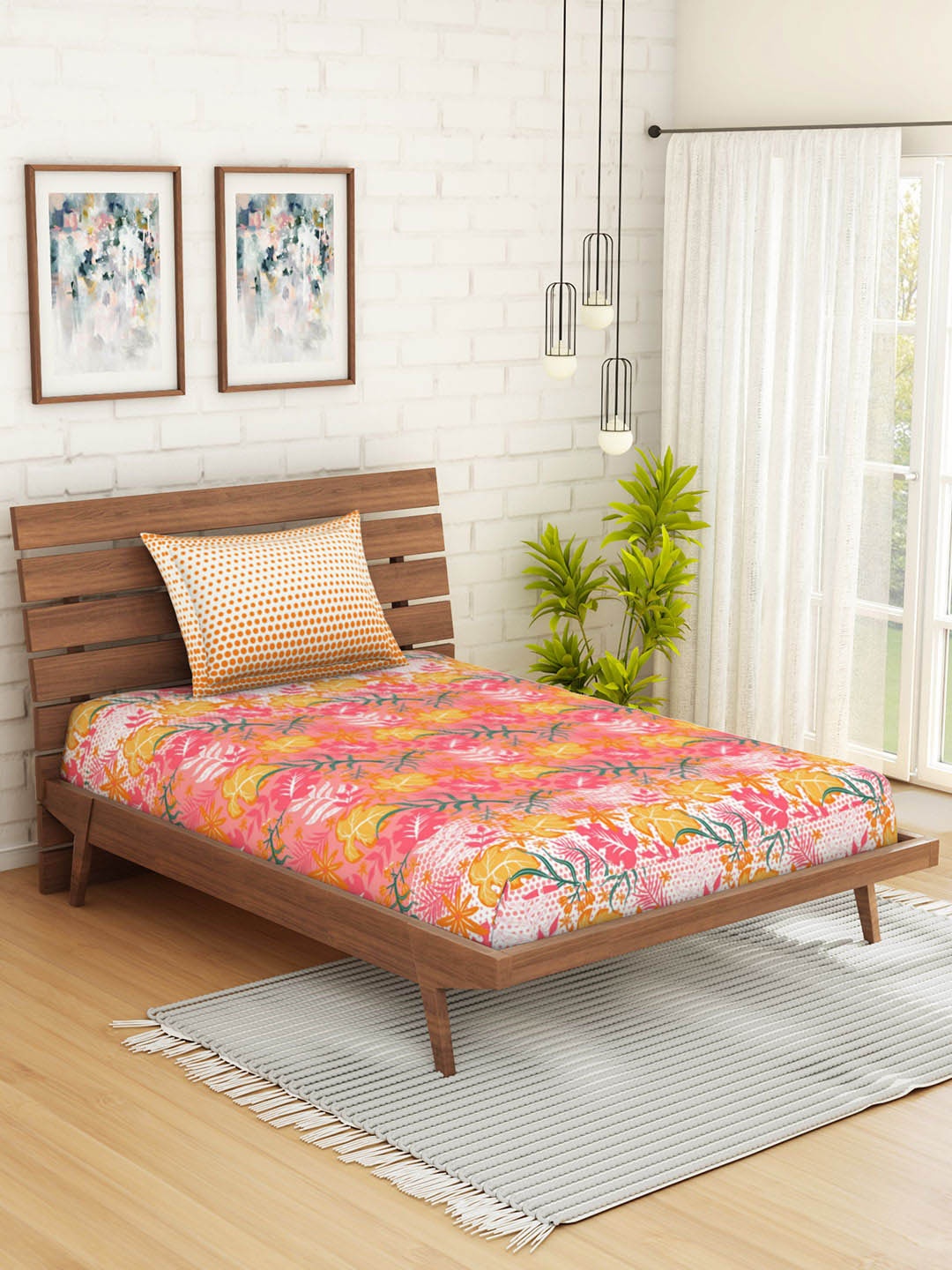 SPACES Peach-Coloured & Yellow Floral 144 TC Cotton 1 Single Bedsheet with 1 Pillow Cover
SPACES Peach-Coloured & Yellow Floral 144 TC Cotton 1 Single Bedsheet with 1 Pillow Cover