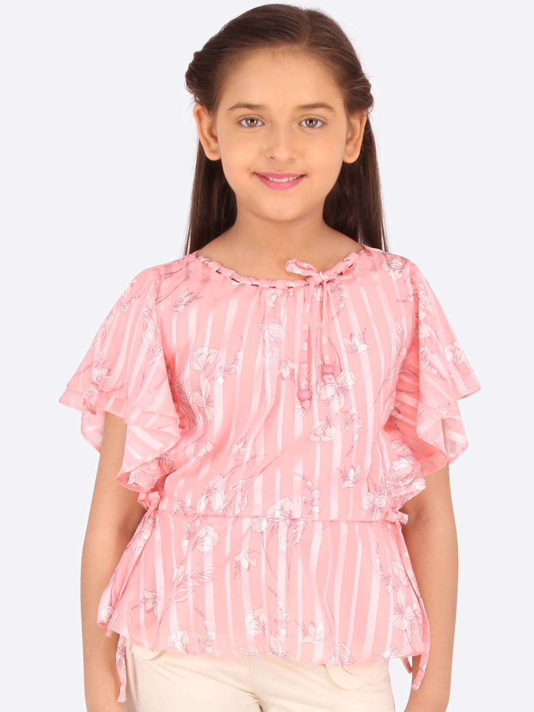 CUTECUMBER Girls Pink Printed Peplum Top