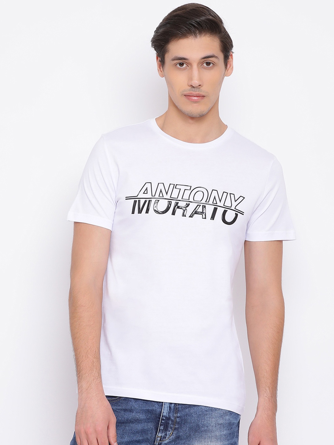 Antony Morato Men White Printed Round Neck T-shirt