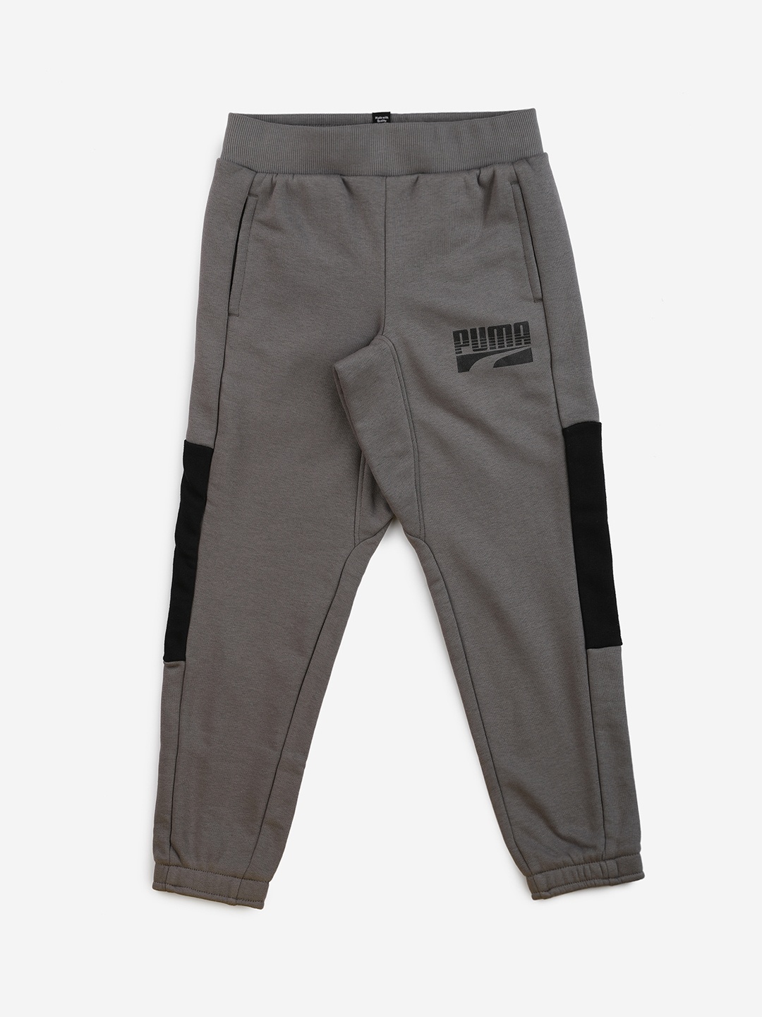 Puma Boys Grey Solid Straight-Fit Rebel Block Track Pants