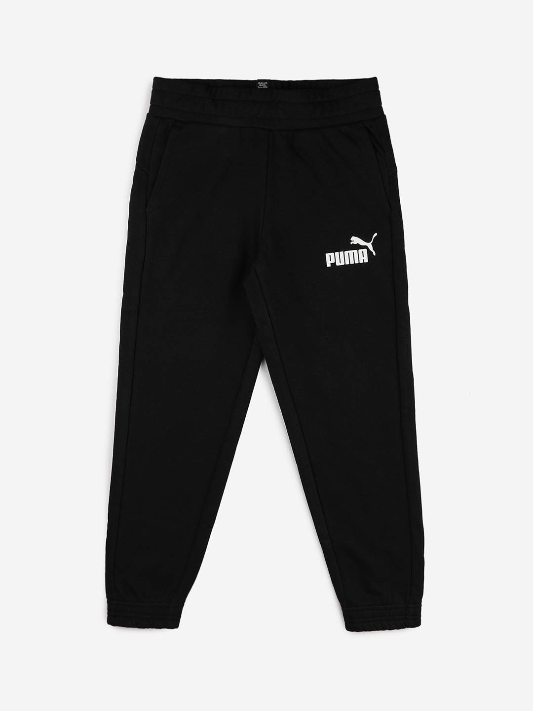 Puma Boys Black Solid Straight-Fit ESS Logo Joggers
