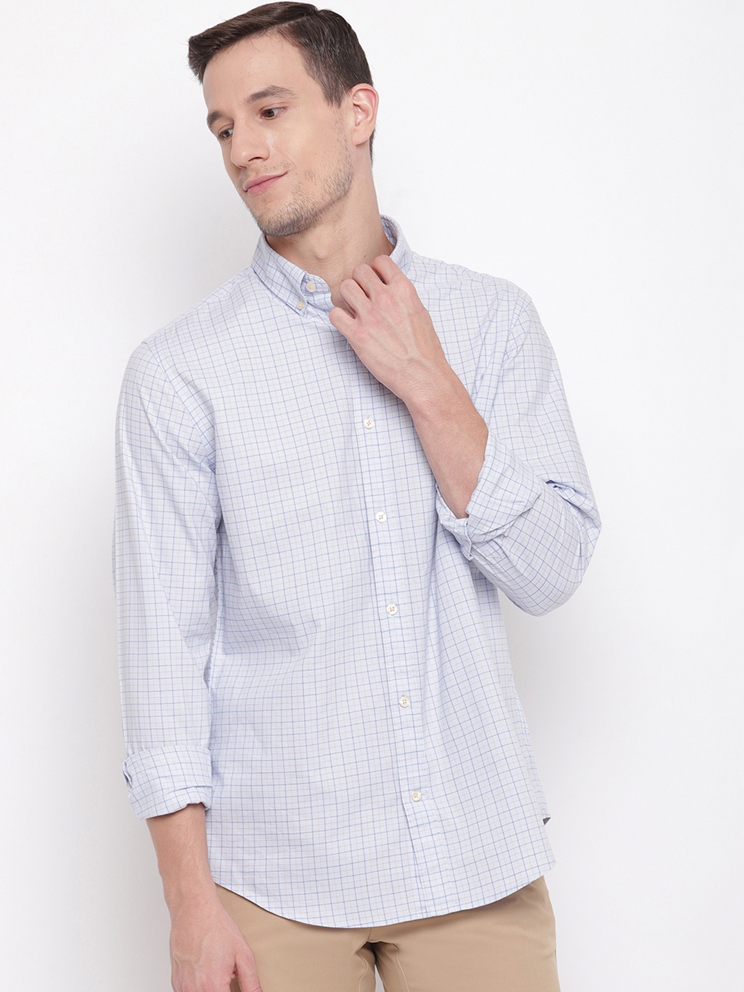 GANT Men White Regular Fit Checked Casual Shirt