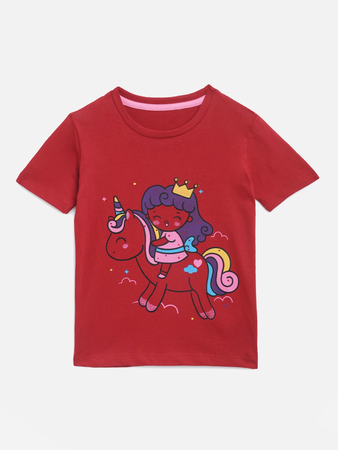 KIDSCRAFT Girls Maroon Printed Round Neck T-shirt