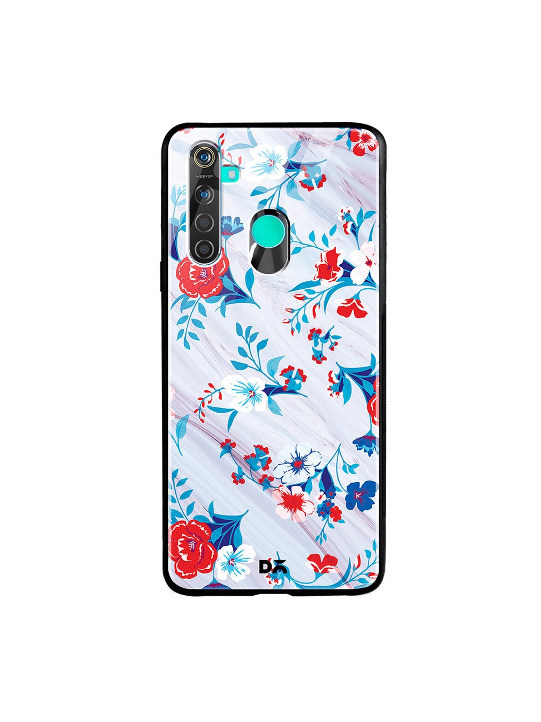 DailyObjects Grey & Blue Marble Flowers Oppo Realme 5 Pro Glass Case
