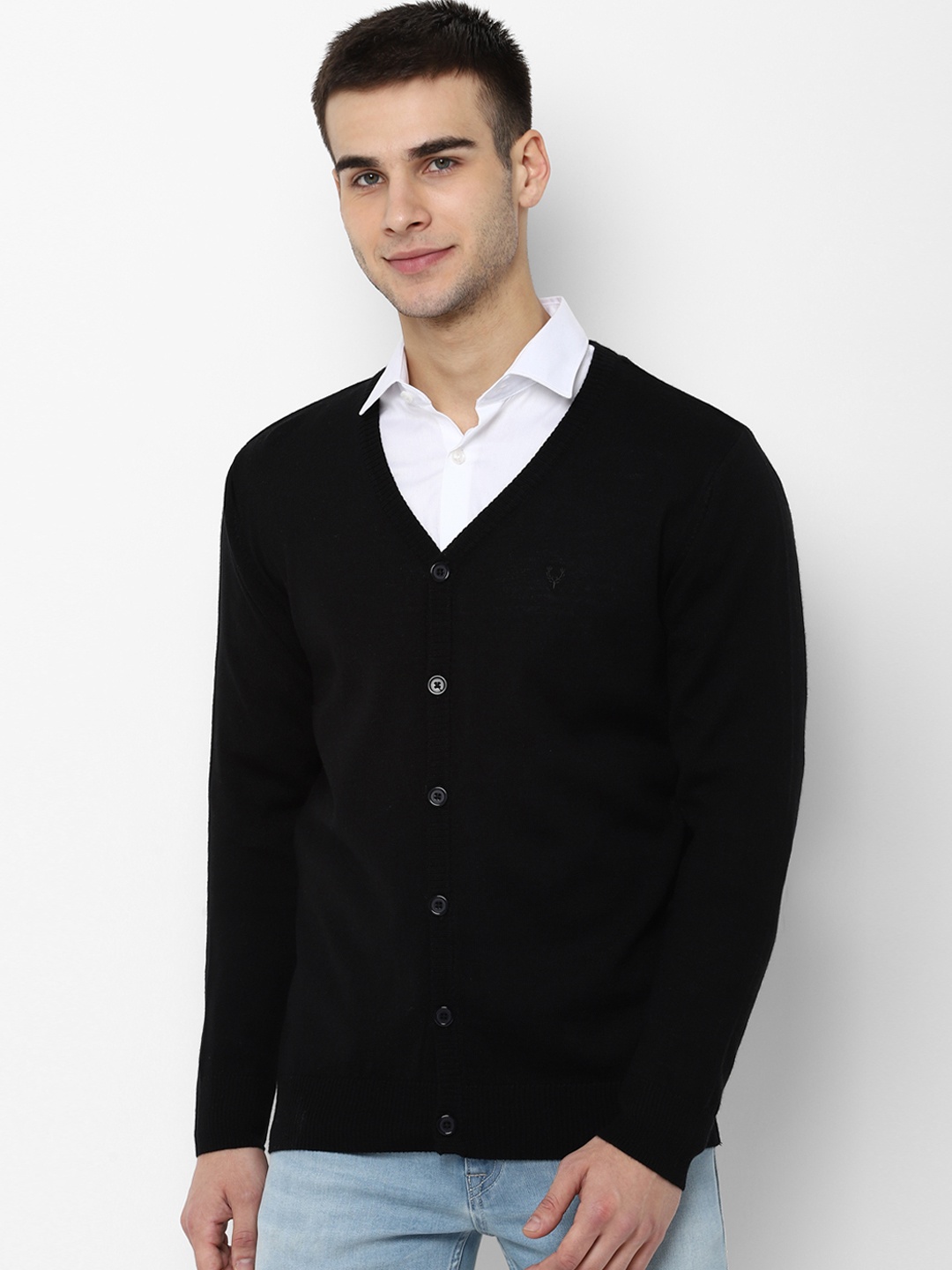 Allen Solly Men Black Solid Cardigan Sweater
