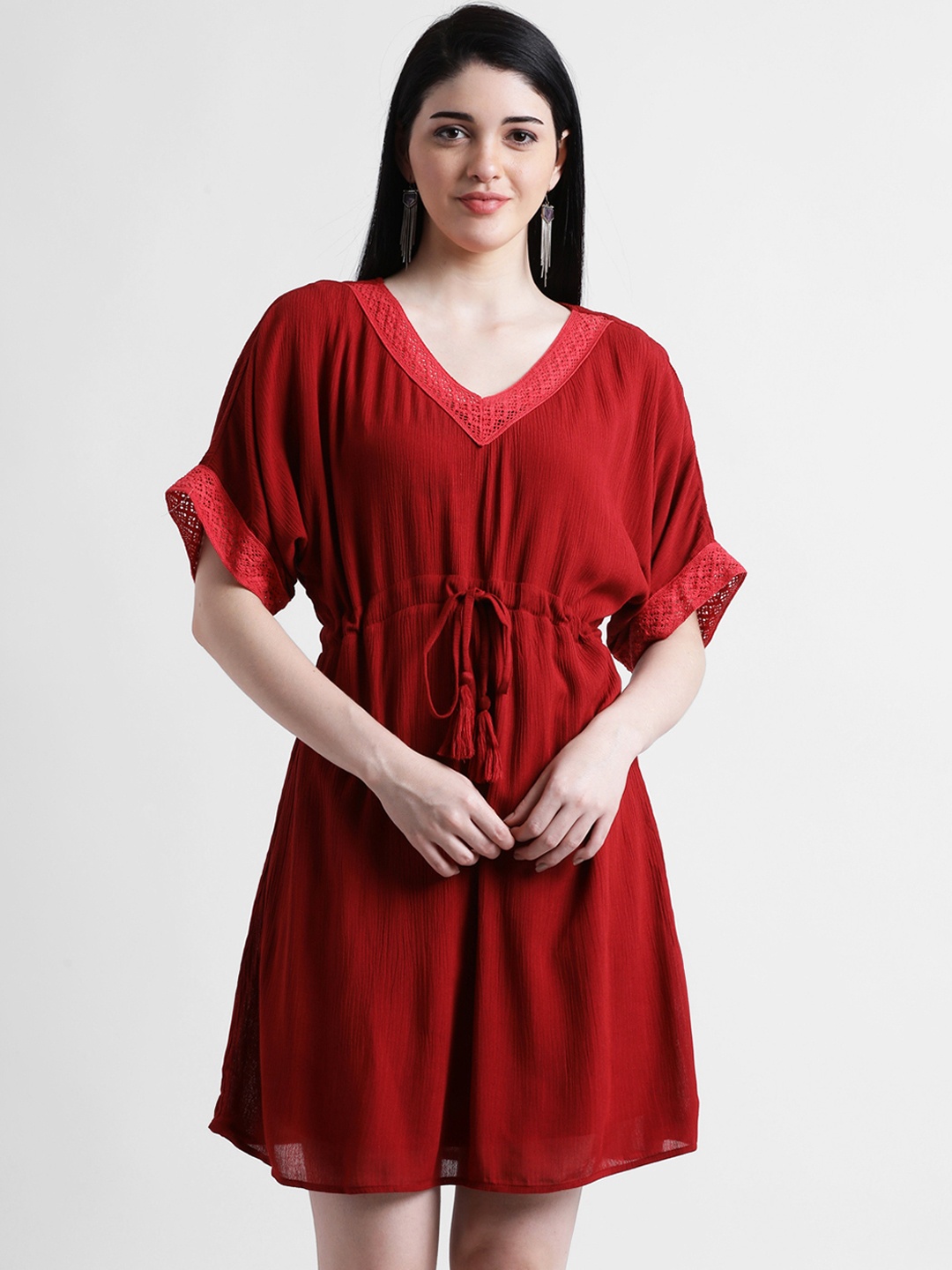 Zink London Women Maroon Solid Blouson Dress