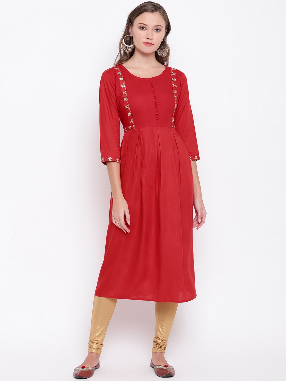 Vbuyz Women Red Solid A-Line Kurta