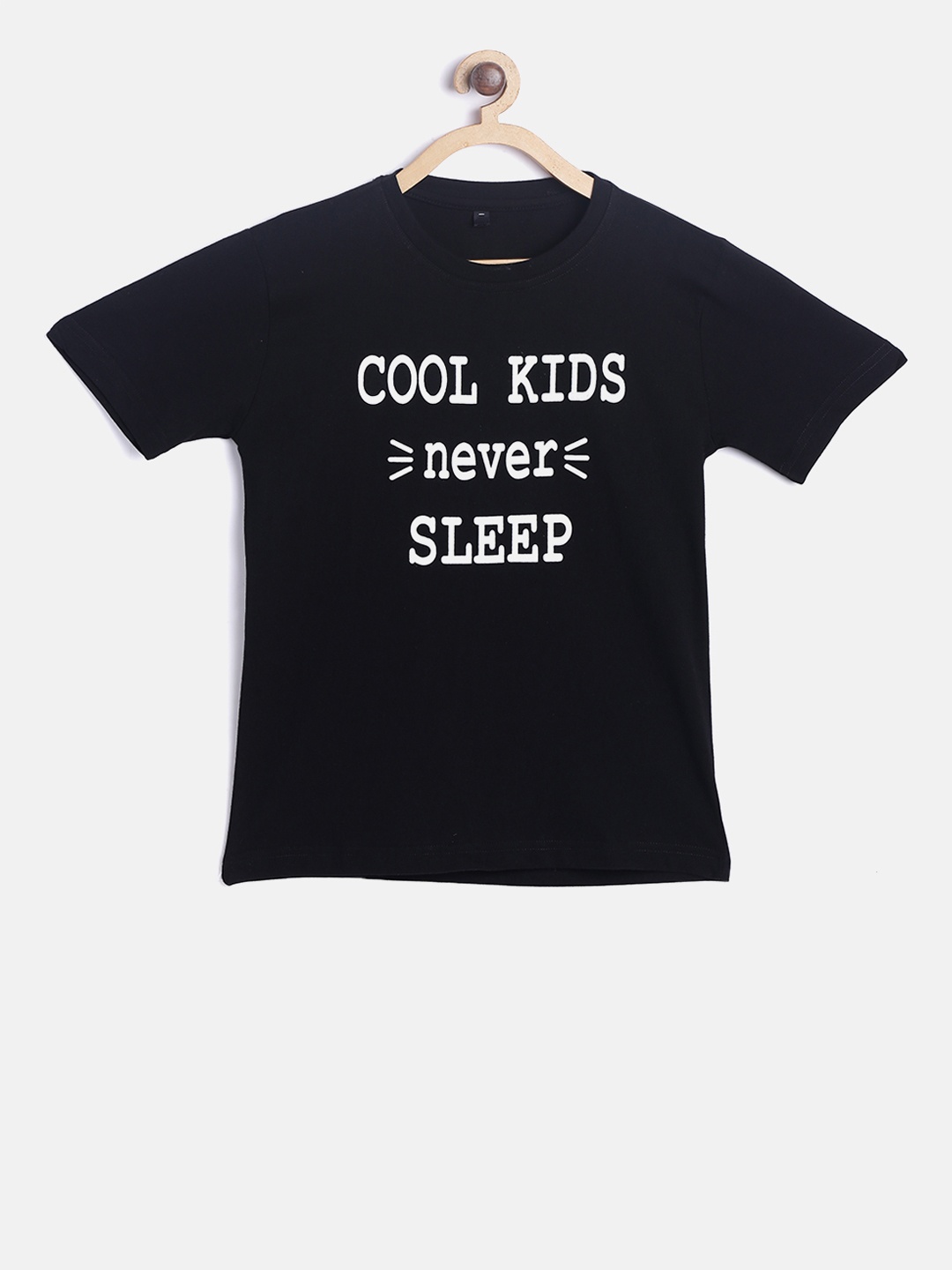 TINY HUG Boys Black Printed Round Neck T-shirt