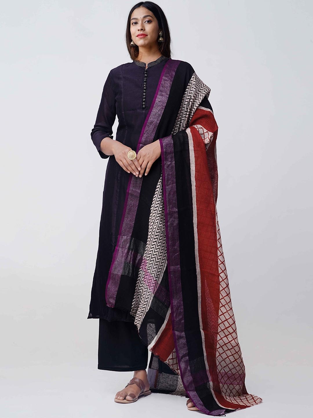 Unnati Silks Beige & Red Printed Dupatta