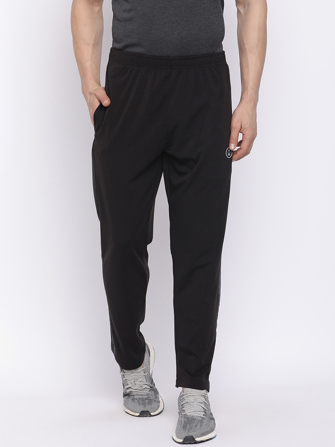 CHKOKKO Men Black & Grey Solid Straight-Fit Track Pants