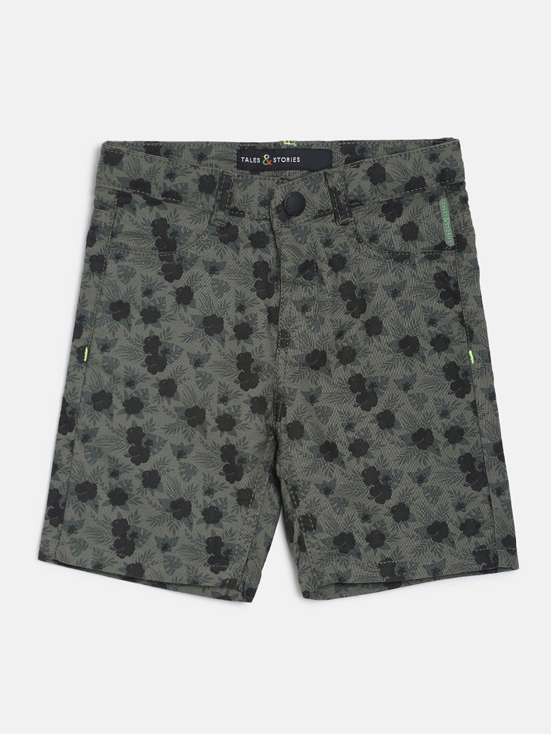 TALES & STORIES Boys Green Printed Regular Fit Regular Shorts