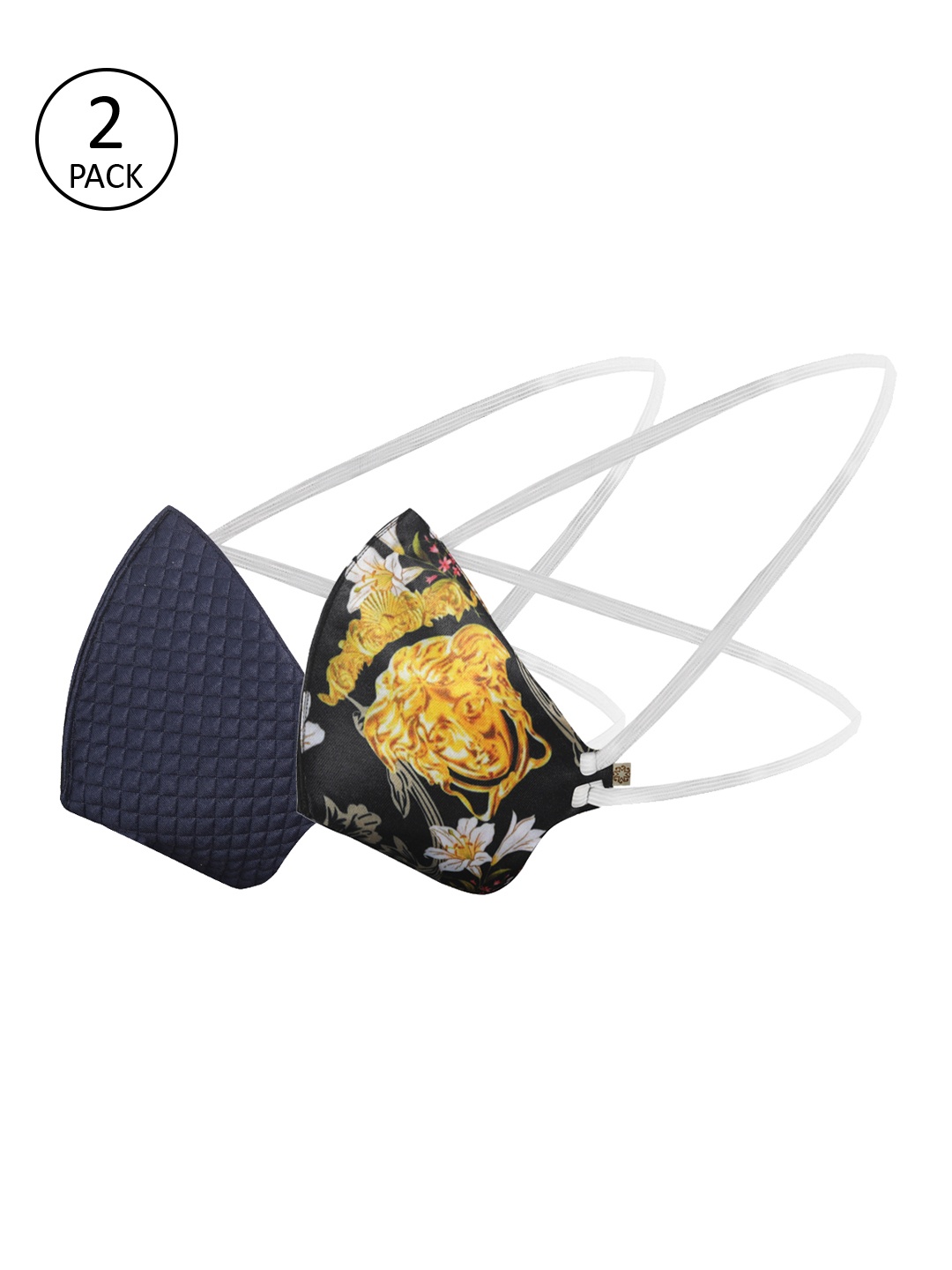 VASTRAMAY Unisex Navy Blue & Black 2 Pcs 3-Ply Outdoor Reusable Masks