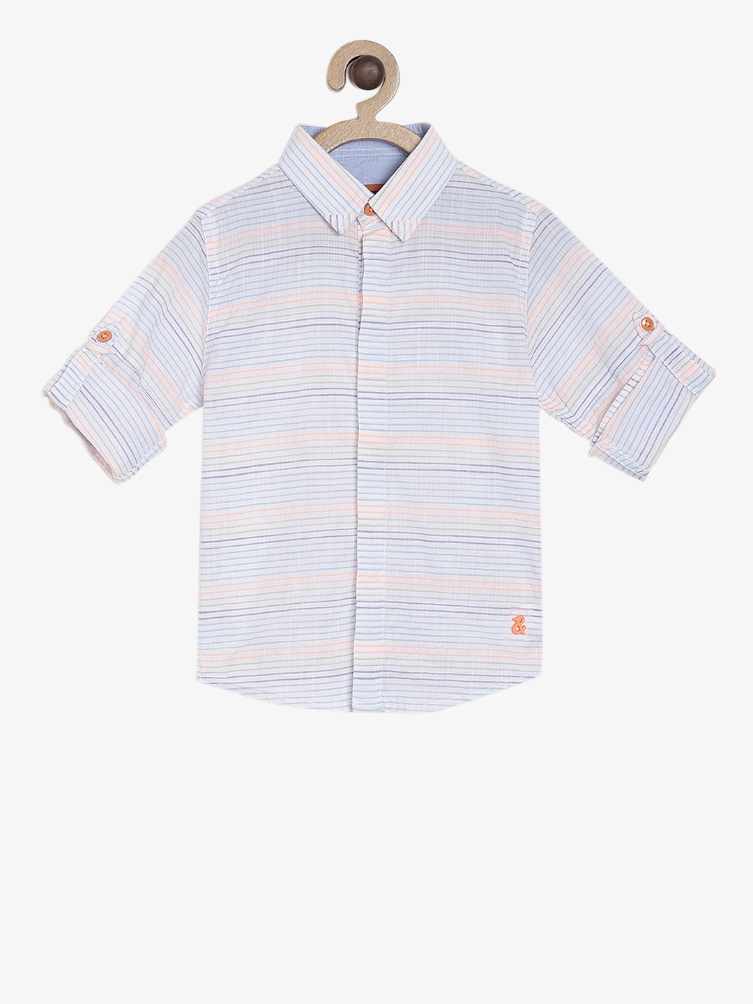 TALES & STORIES Boys White & Blue Regular Fit Striped Casual Shirt