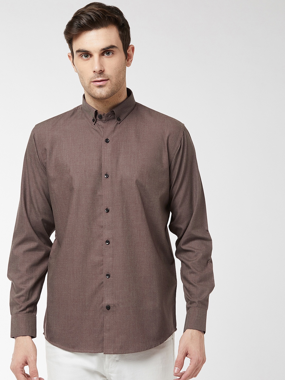 SOJANYA Men Brown Classic Regular Fit Solid Casual Shirt