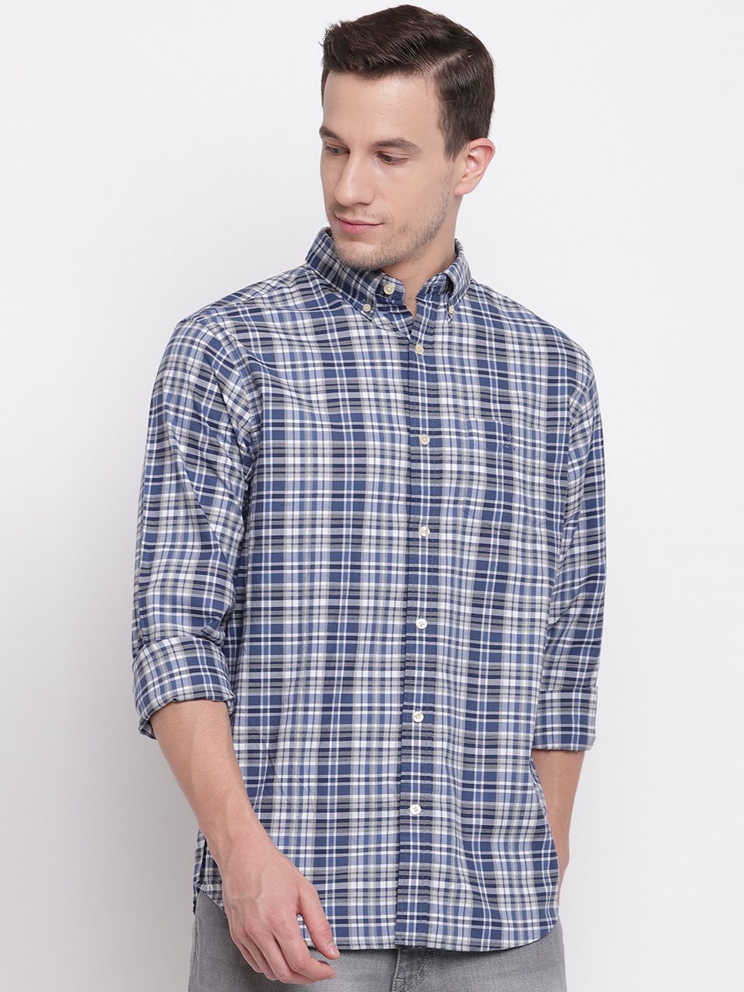 GANT Men Grey & Blue Regular Fit Checked Casual Shirt