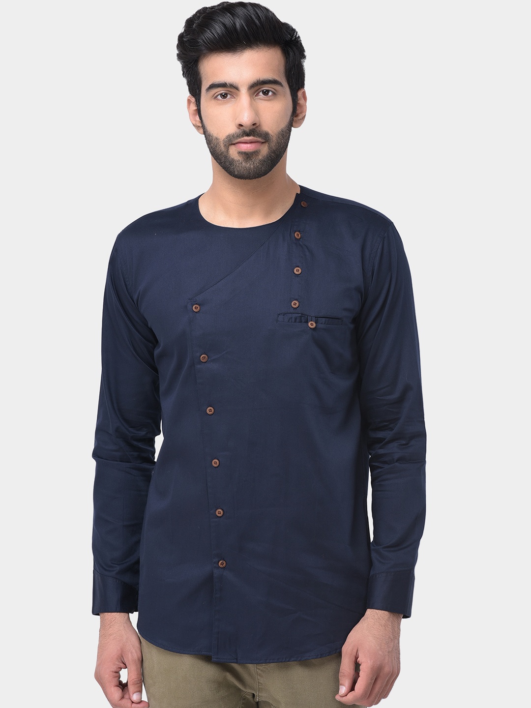 SG LEMAN Men Navy Blue Solid Straight Kurta