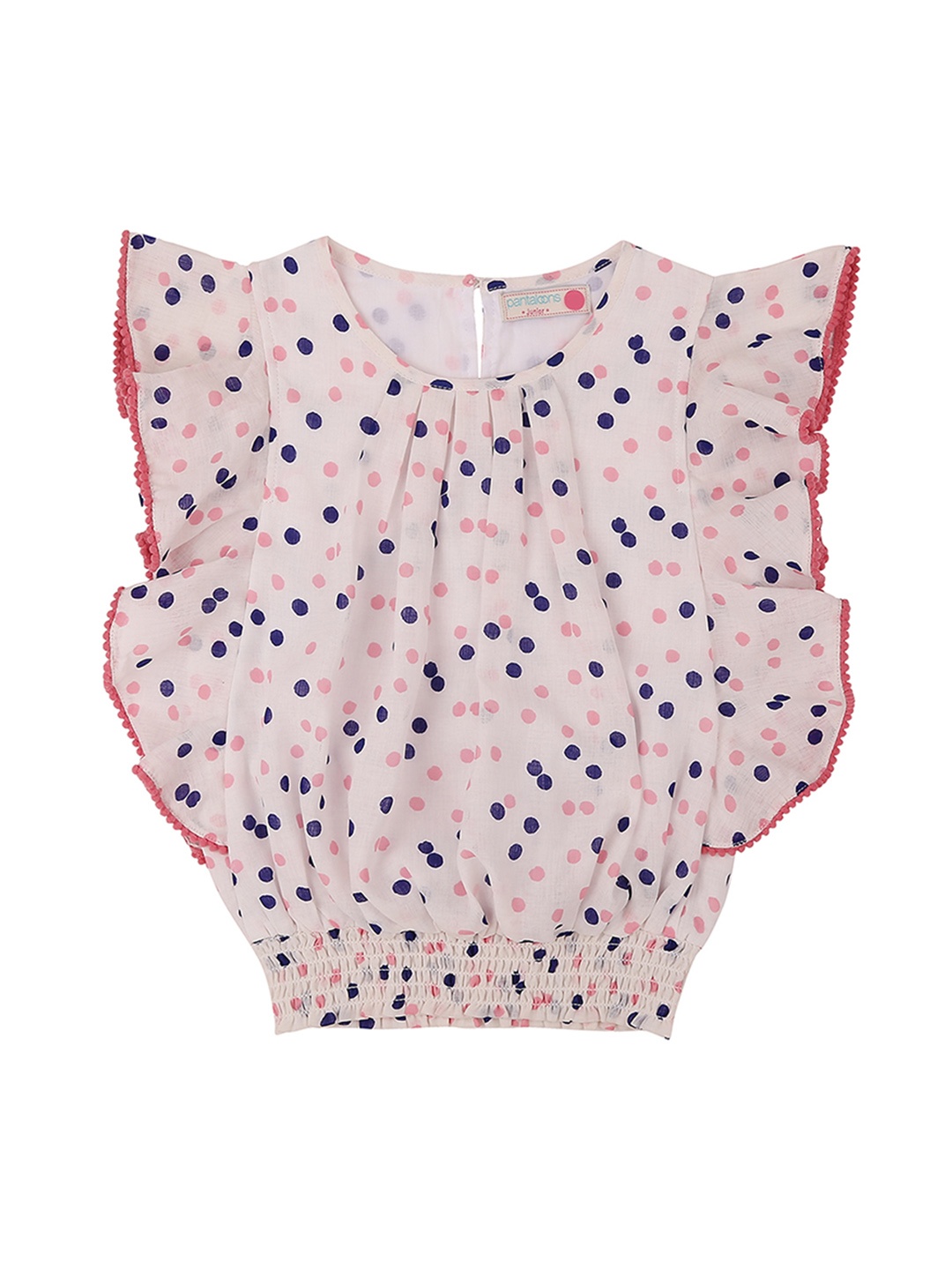 Pantaloons Junior Girls Cream Polka Dots Print Blouson Top