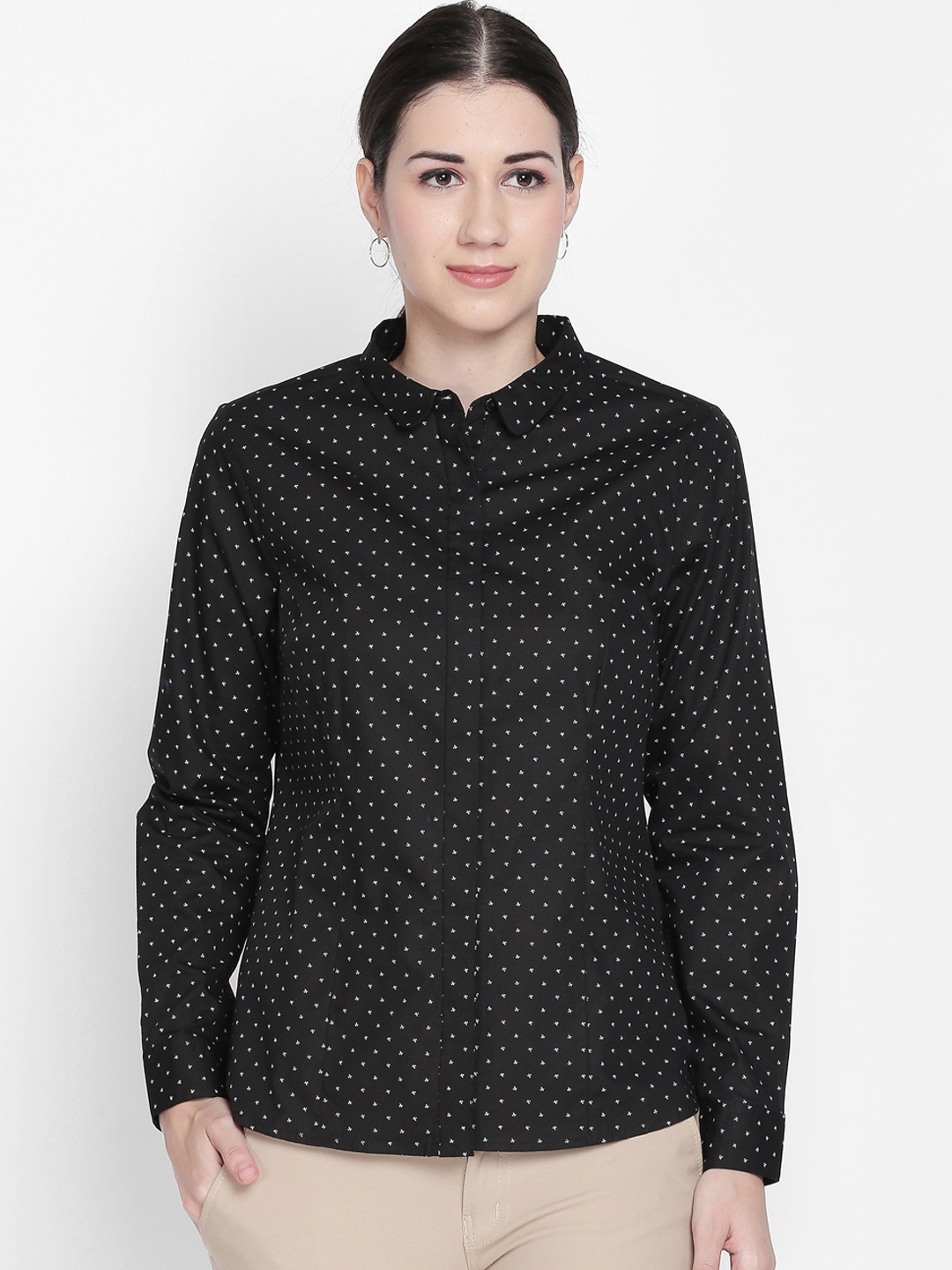 Annabelle by Pantaloons Women Black Regular Fit Printed Formal Shirt