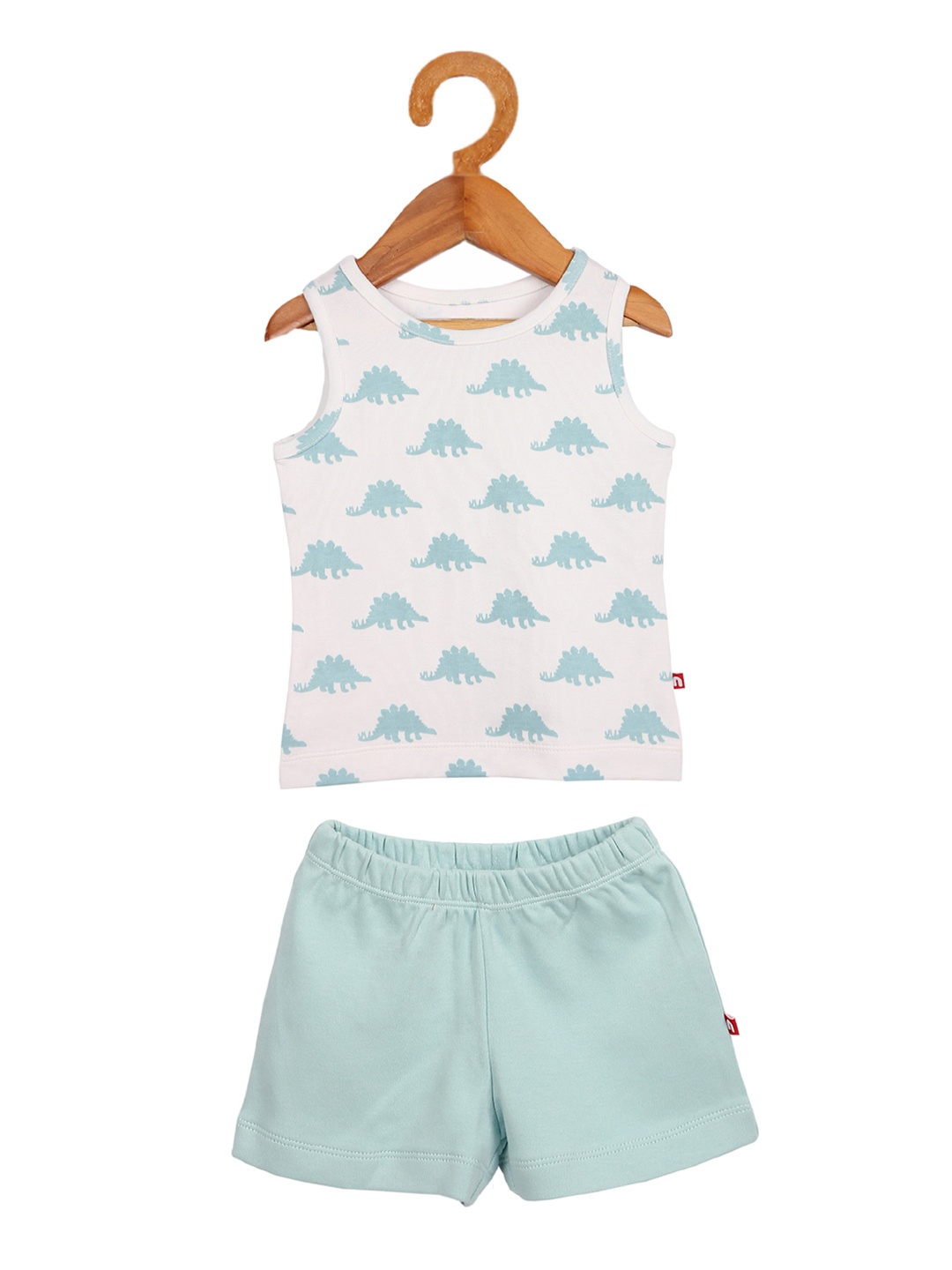 Nino Bambino Boys White & Blue Printed Organic Cotton T-shirt with Shorts