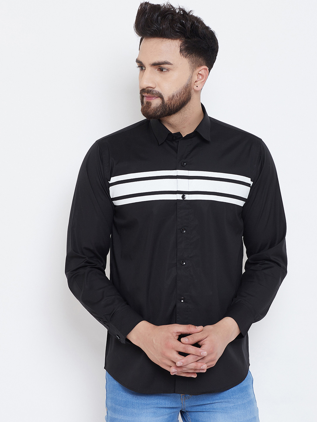The Dry State Men Black & White Striped Casual Shirt 
The Dry State Men Black & White Striped Casual Shirt