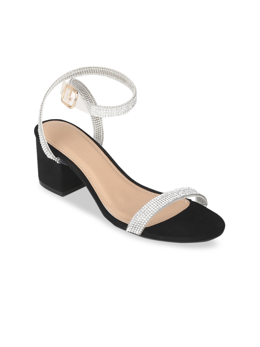 Truffle Collection Women Silver-Toned & Black Embellished Heels