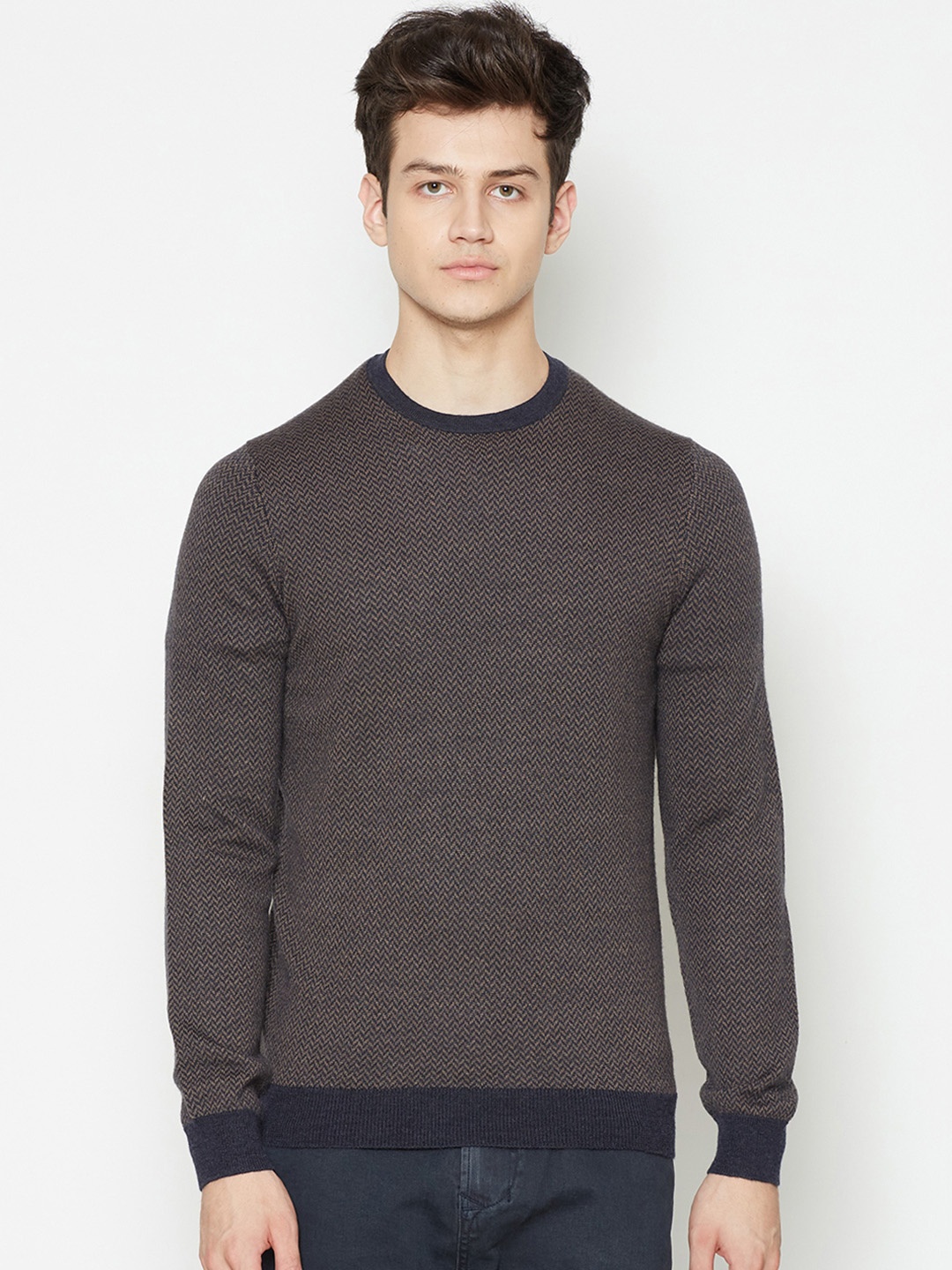 Bruun & Stengade Men Coffee Brown Self Design Pullover Sweater