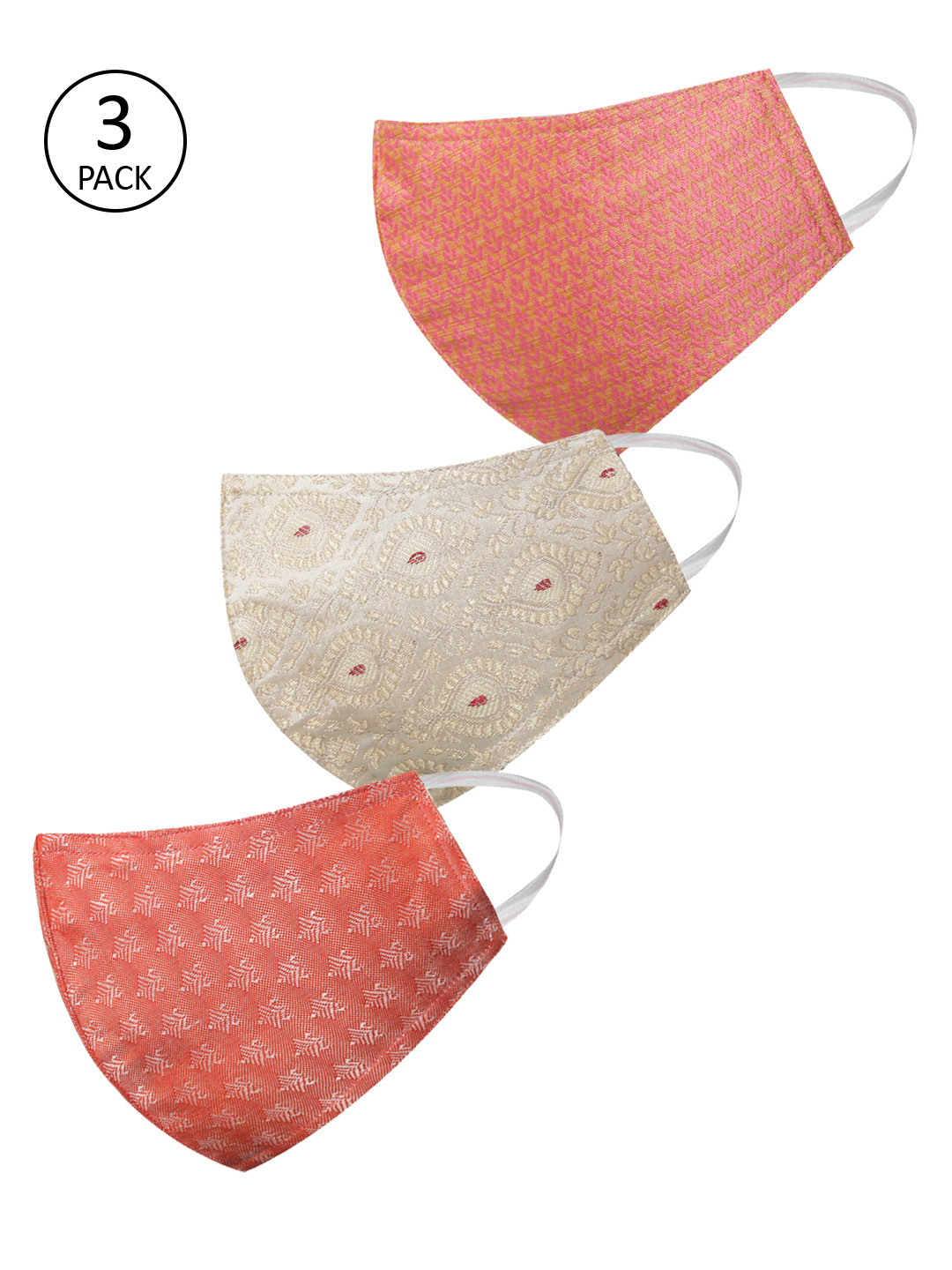 VASTRAMAY Unisex Pack of 3 Pcs Orange & Off-White Reusable 3-Ply Protective Outdoor Masks 
VASTRAMAY Unisex Pack of 3 Pcs Orange & Off-White Reusable 3-Ply Protective Outdoor Masks