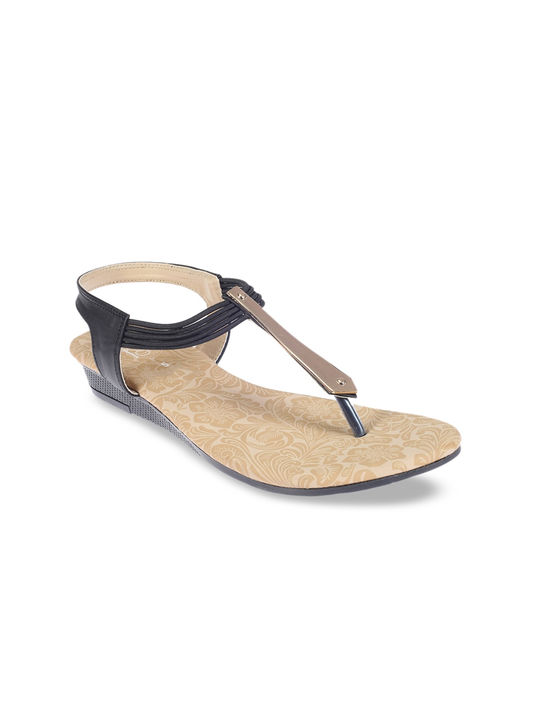 Khadims Women Black Solid T-Strap Flats