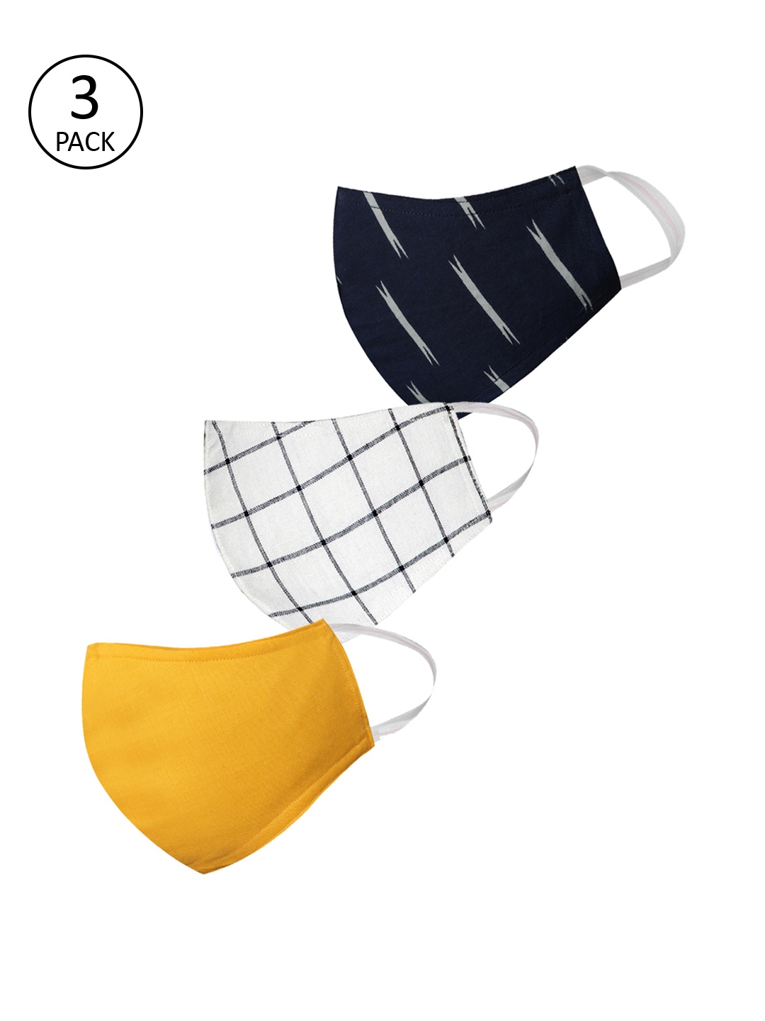 VASTRAMAY Unisex 3 Pcs 3 Ply Reusable Cloth Masks, Yellow
